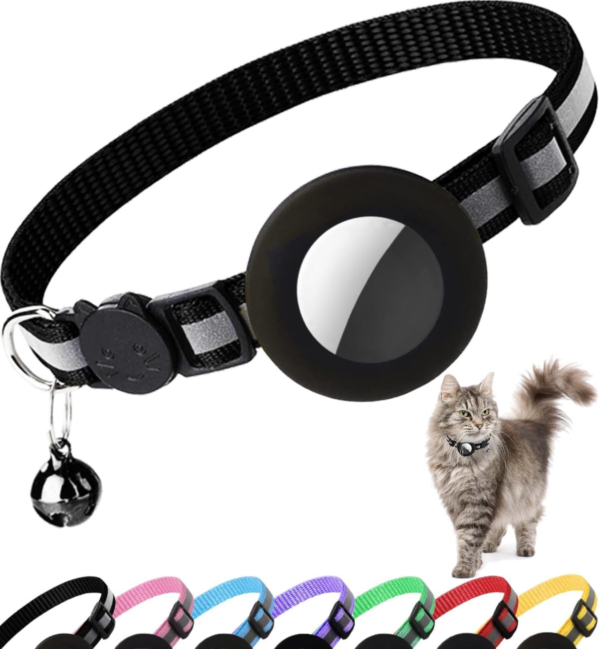 Reflective AirTag Cat Collar with Breakaway Buckle & Bell