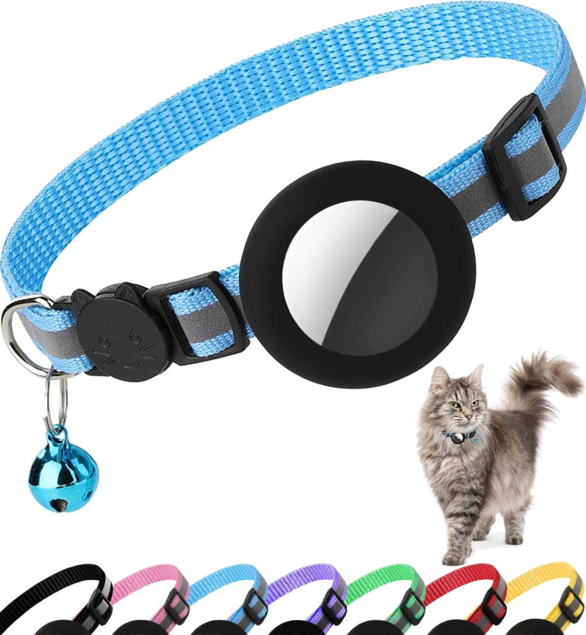 Reflective AirTag Cat Collar with Breakaway Buckle & Bell