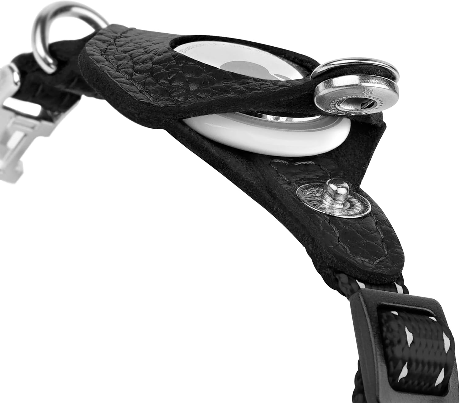Reflective AirTag Cat Collar with Metal Buckle - Leather Soft Non Breakaway Cat Collars with Apple Air Tag Holder and Bell - Tracking GPS Secure Pet Collars for Cats Kitten Puppy (Black)