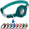 Reflective AirTag Cat Collar with Leather Holder & Metal Buckle
