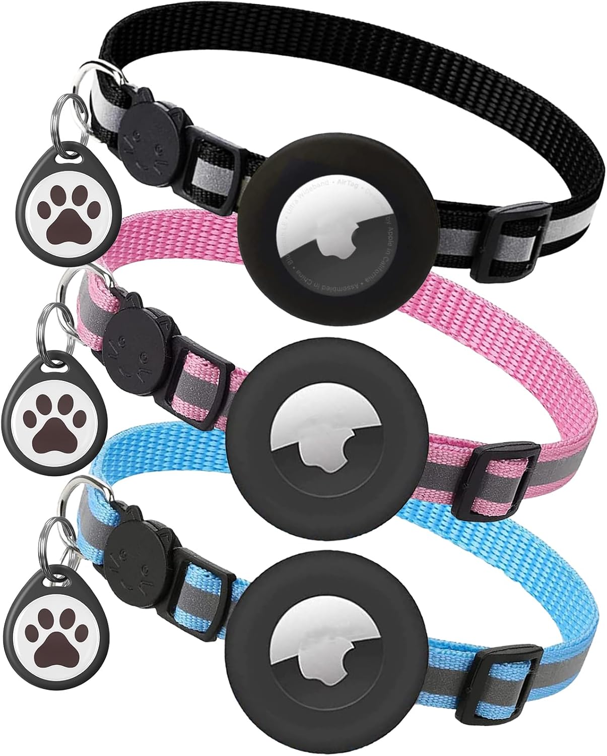 Reflective AirTag Cat Collars 3 - Pack – Breakaway, Adjustable, Safe & Trackable - Abbycart
