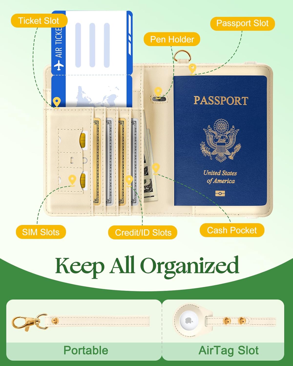 RFID AirTag Passport Holder Wallet for Women Travel - Abbycart