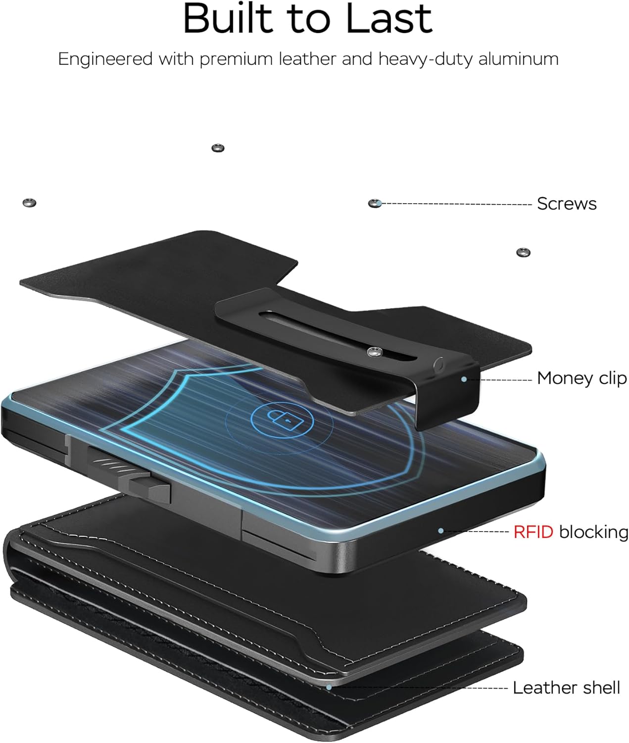 RFID Wallet for Men with AirTag Holder - Brushed Aluminum Pop Up Card Holder, Slim Money Clip Wallet Fits Front Pocket with ID Window, Holds 11 Cards and Cash, Gift for Men