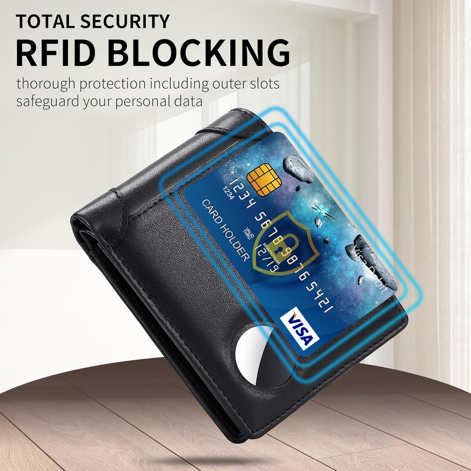 RFID Blocking Genuine Leather AirTag Wallet for Men - Bifold with 12 Card Slots, ID Window & Gift Box - Abbycart