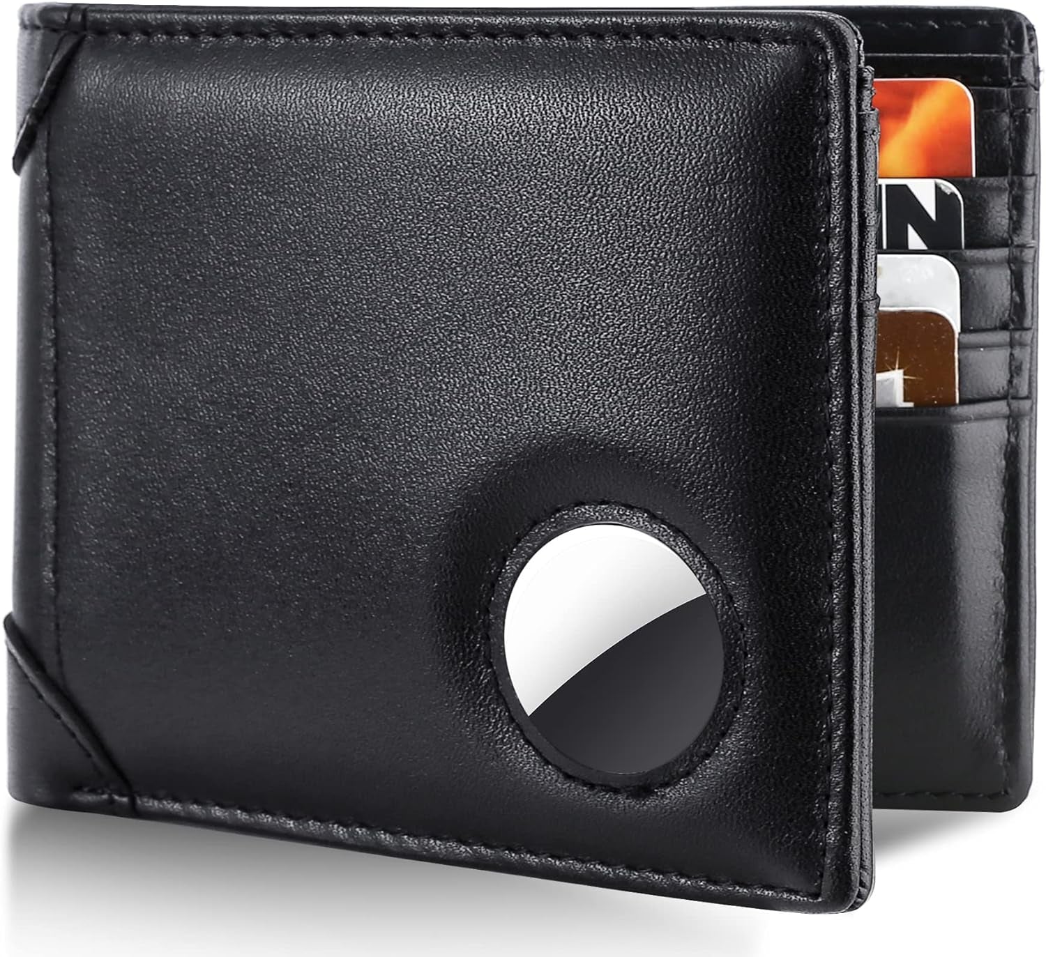 RFID Blocking Genuine Leather AirTag Wallet for Men - Bifold with 12 Card Slots, ID Window & Gift Box - Abbycart