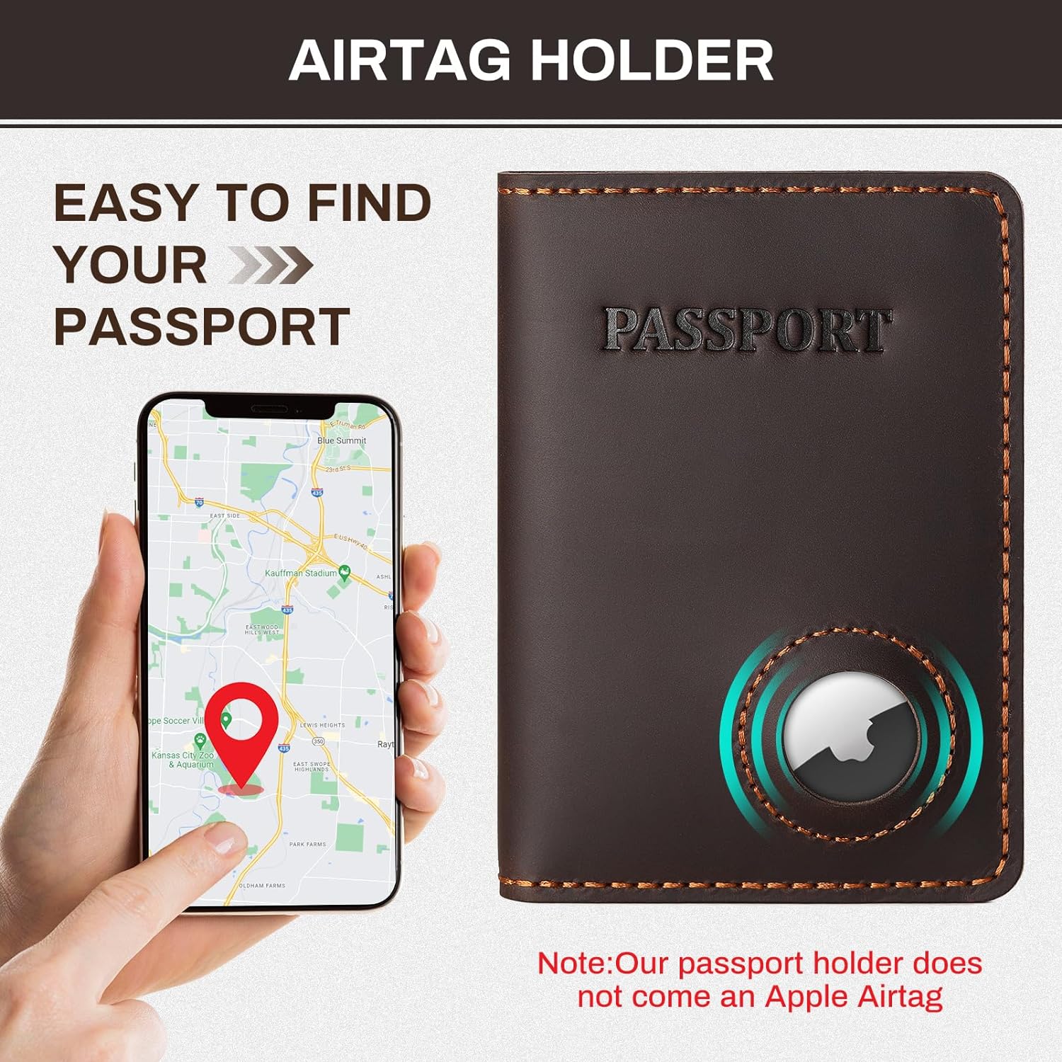 RFID Blocking Leather Passport Holder with AirTag Slot - Secure Travel Wallet for Men and Women - Abbycart