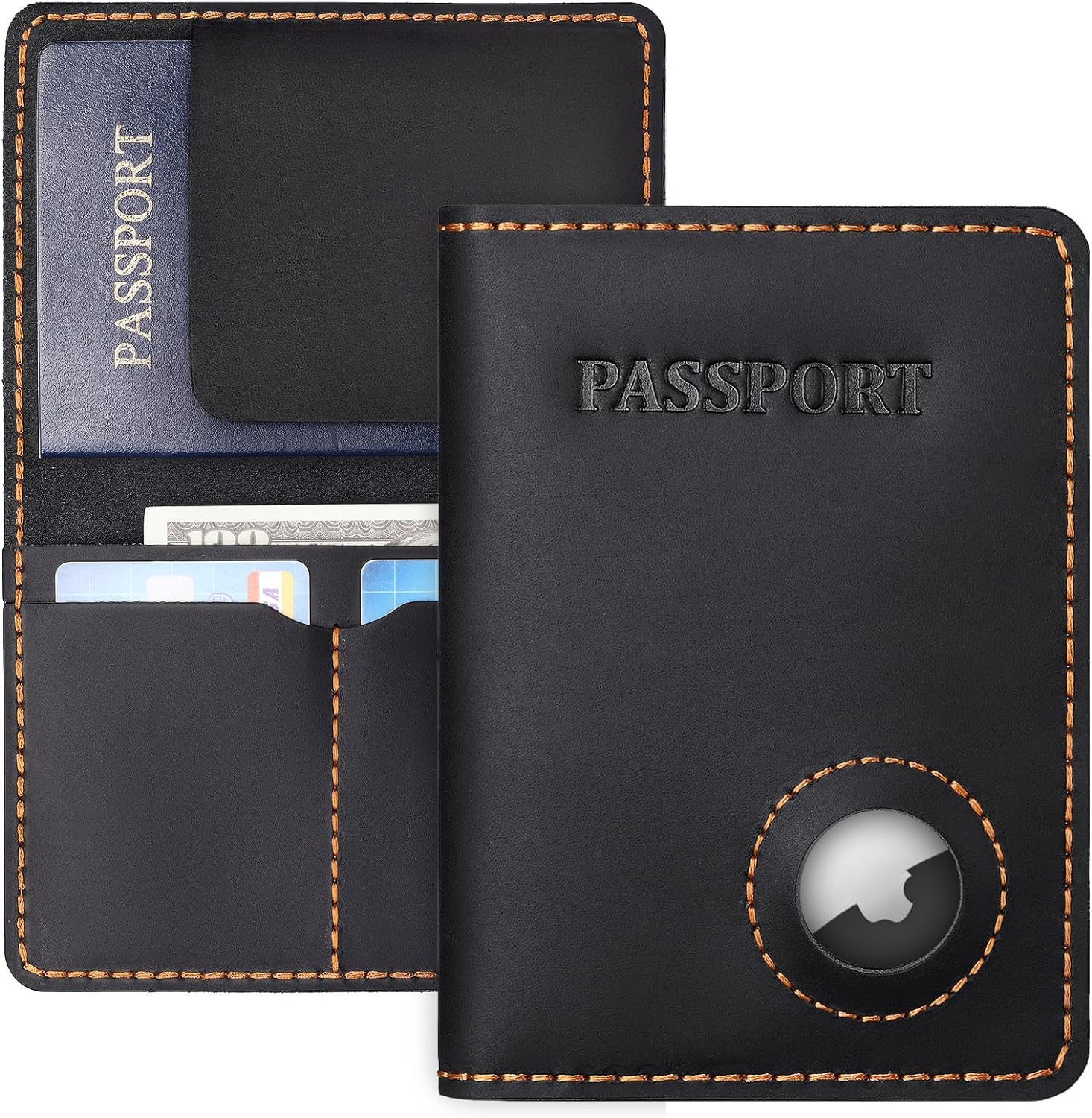 RFID Blocking Leather Passport Holder with AirTag Slot - Secure Travel Wallet for Men and Women - Abbycart