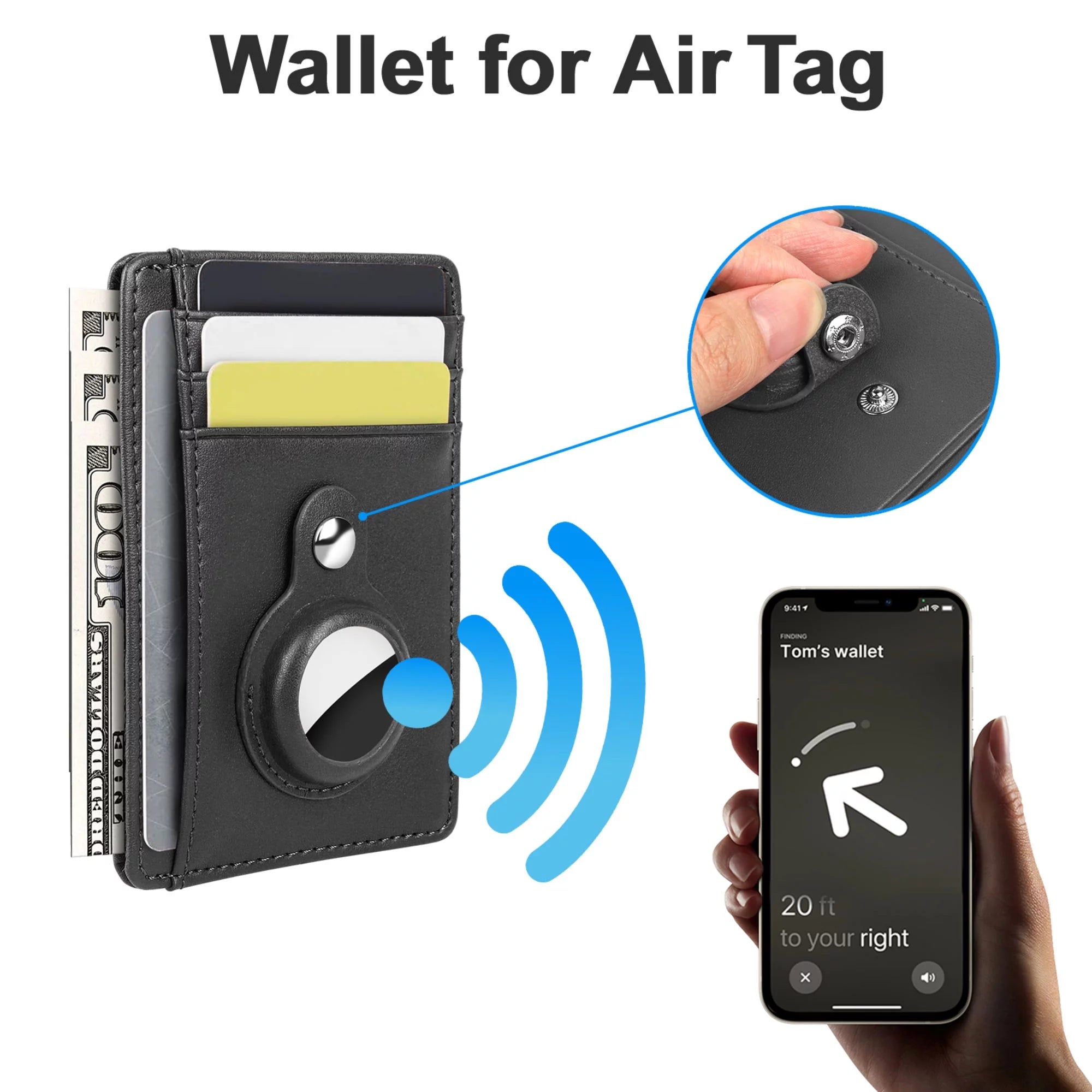 RFID Blocking Leather Wallet with AirTag Holder & 8 Card Slots - Abbycart