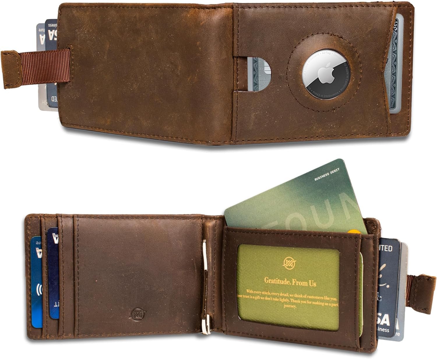 RFID - Blocking Leather Wallet with AirTag Holder - Slim Bifold Design - Abbycart