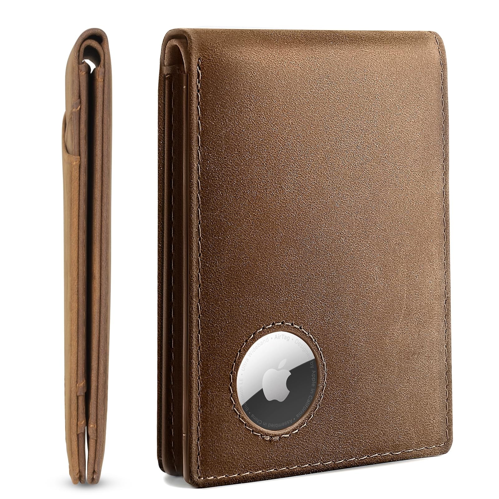 Alldaily Men's Minimalist Wallet With AirTag Holder - RFID Blocking, Leather, Front Pocket