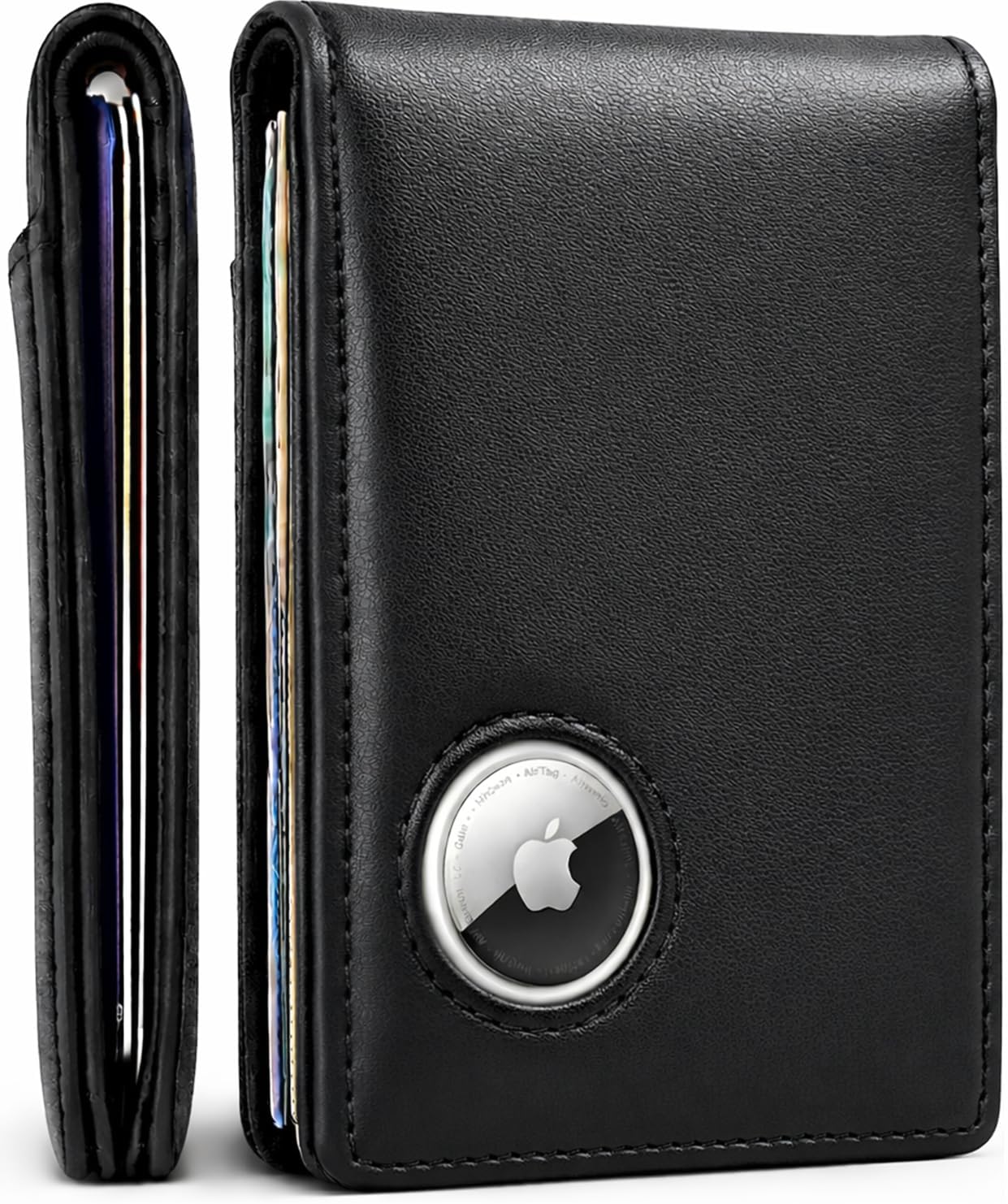 RFID Blocking Men's Leather Wallet with AirTag Holder - Slim Bifold Design for 15 Cards