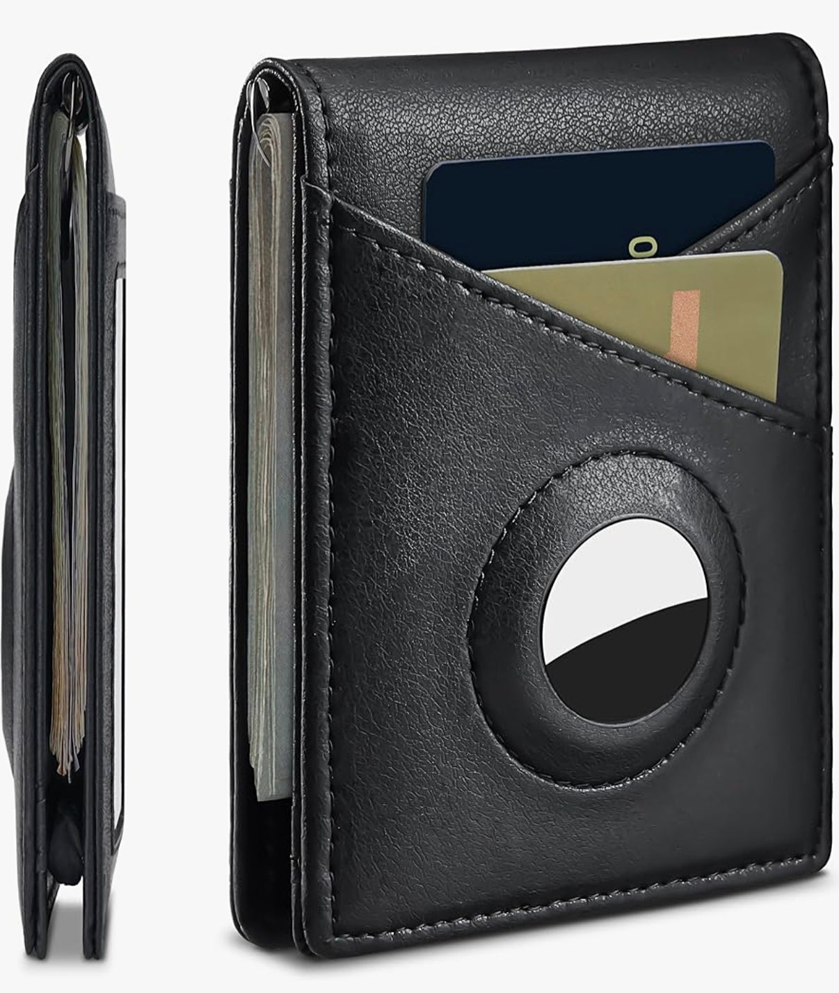 RFID-Blocking Men's Leather Wallet with AirTag Holder - Slim & Secure