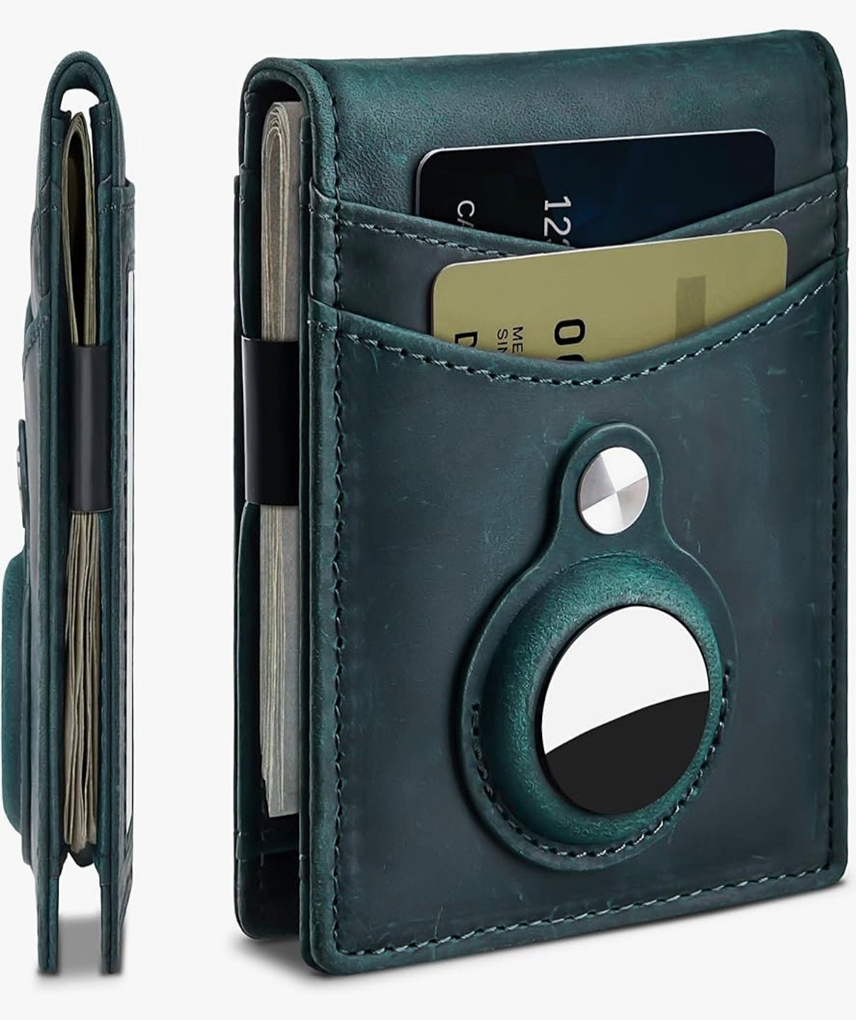 RFID-Blocking Men's Leather Wallet with AirTag Holder - Slim & Secure