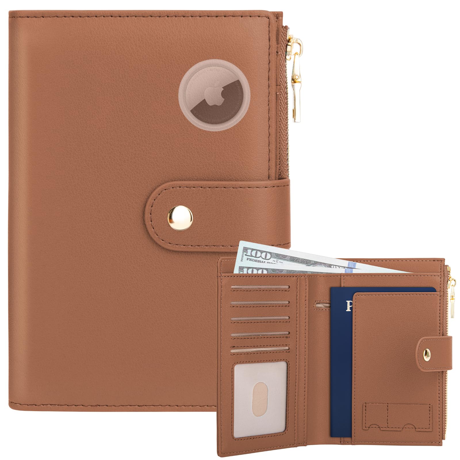 RFID Blocking Passport Holder with AirTag Slot – Travel Wallet for Women - Abbycart