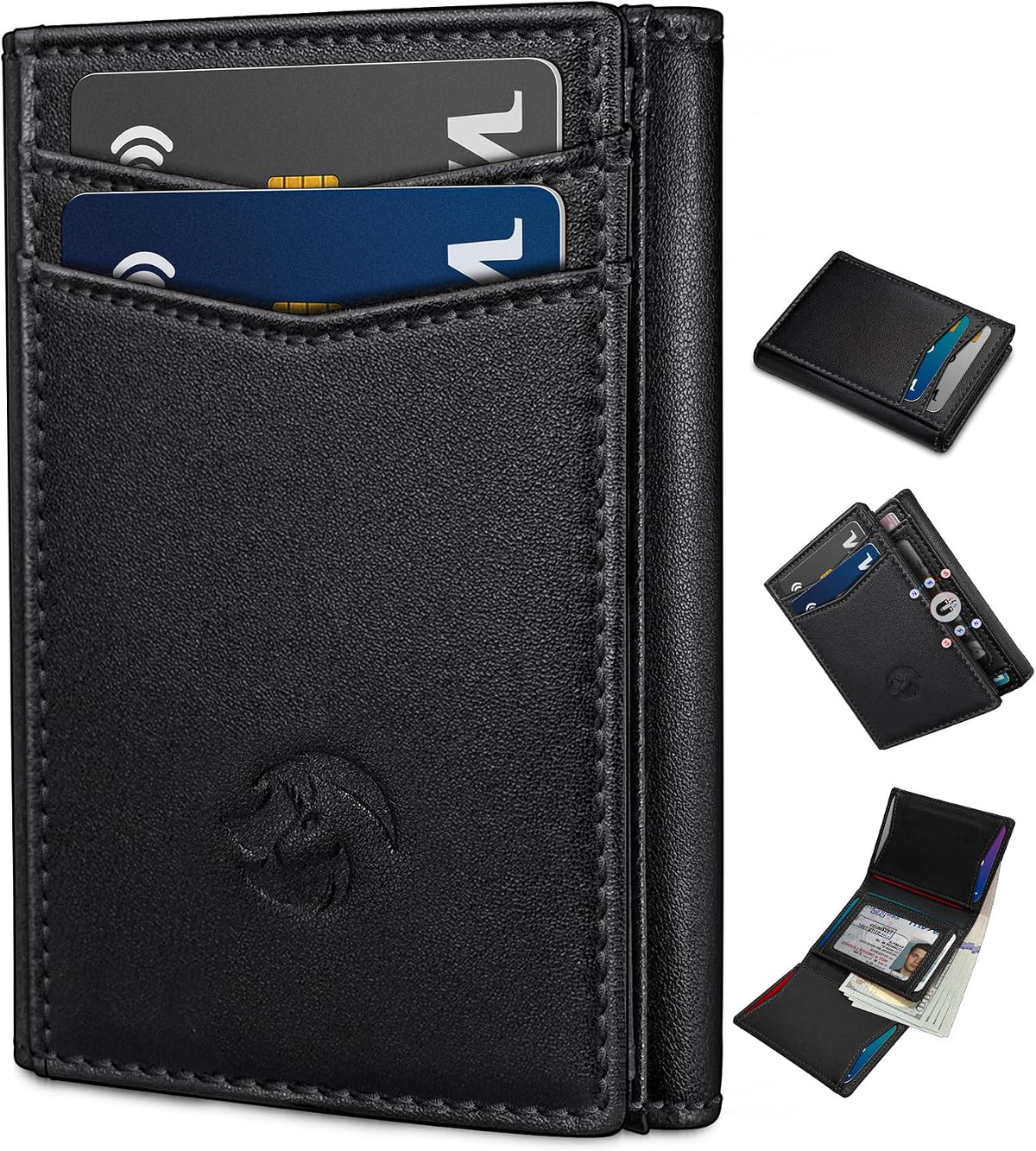RFID Blocking Trifold Leather Wallet for Men Slim Magnetic Closure