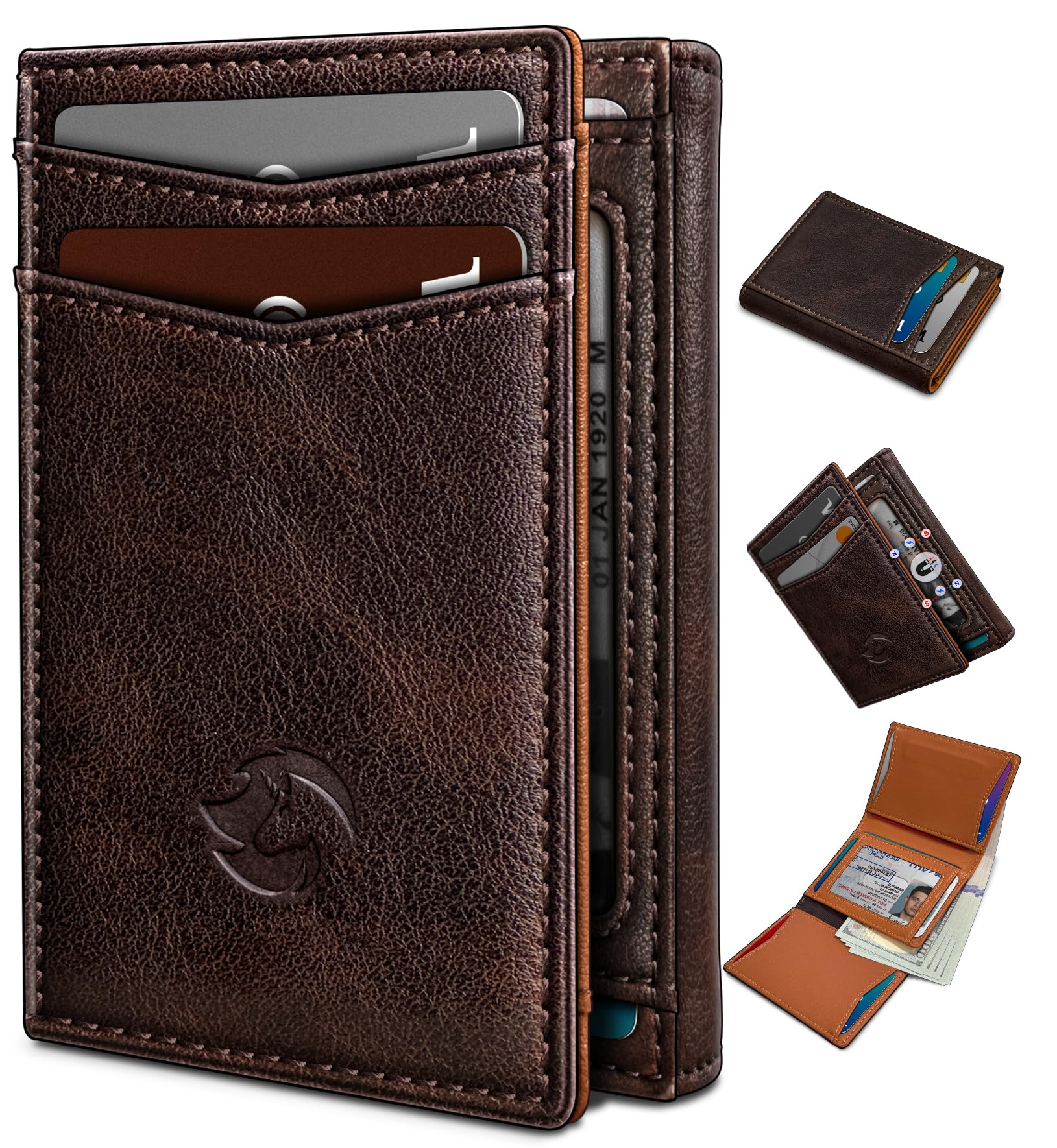 RFID Blocking Trifold Leather Wallet for Men Slim Magnetic Closure