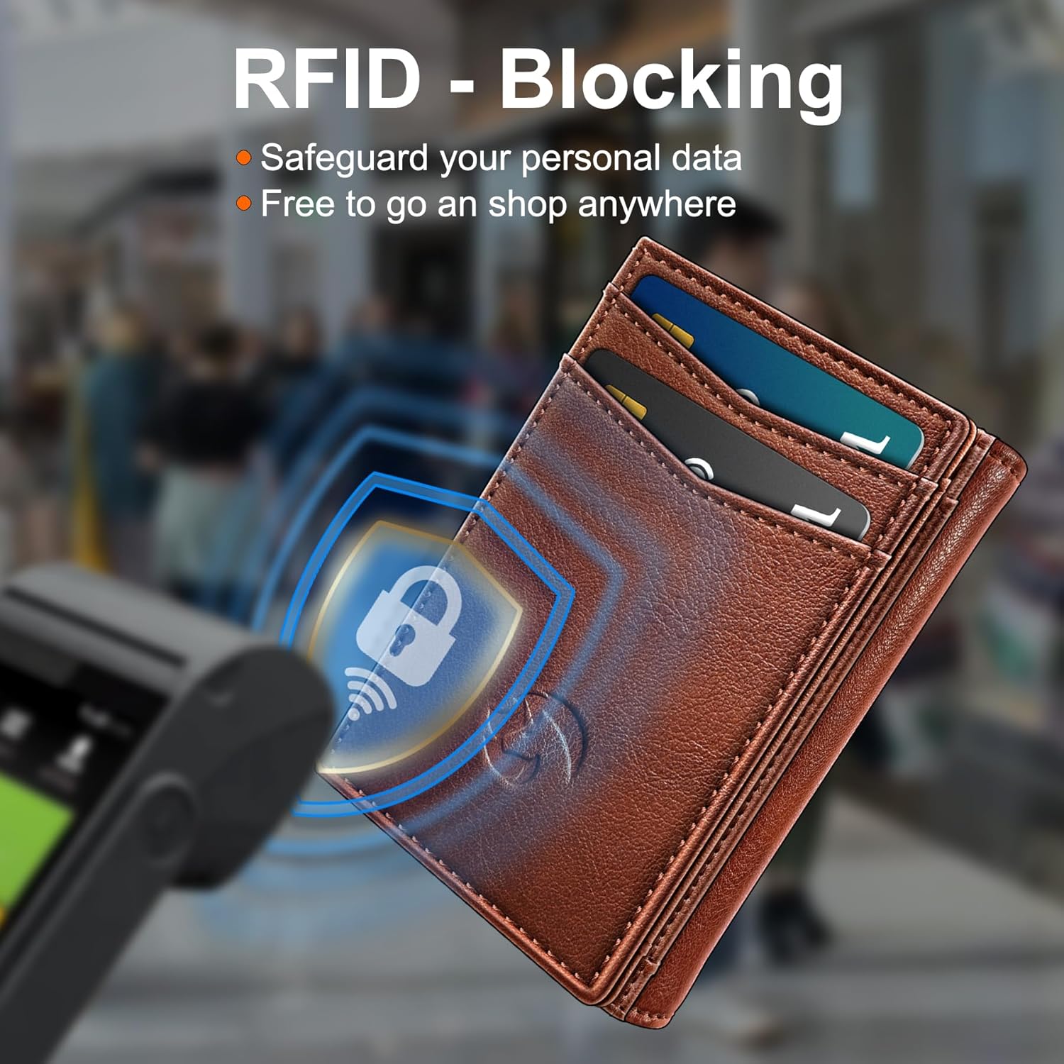 Trifold Leather Wallet for Men,with Cash Pocket 2 ID Window 14-16 Cards Magnetic Closure Slim Wallet 4.0"*3.1", RFID Blocking Front Pocket Wallet with Gift Box