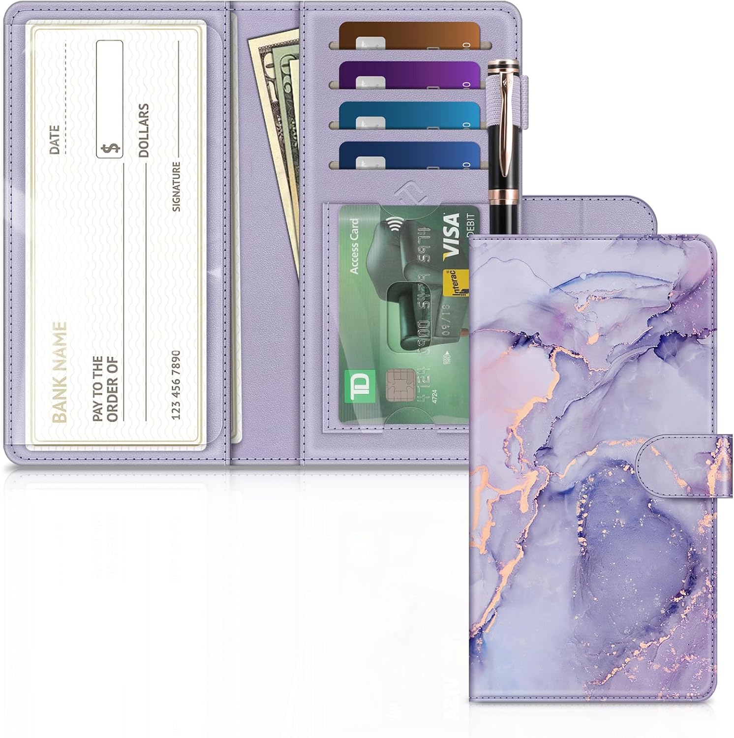 Fintie Checkbook Cover for Personal Checkbook, RFID Blocking Big Capacity Standard Register Duplicate Checks with Pen Holder, Cards Slots