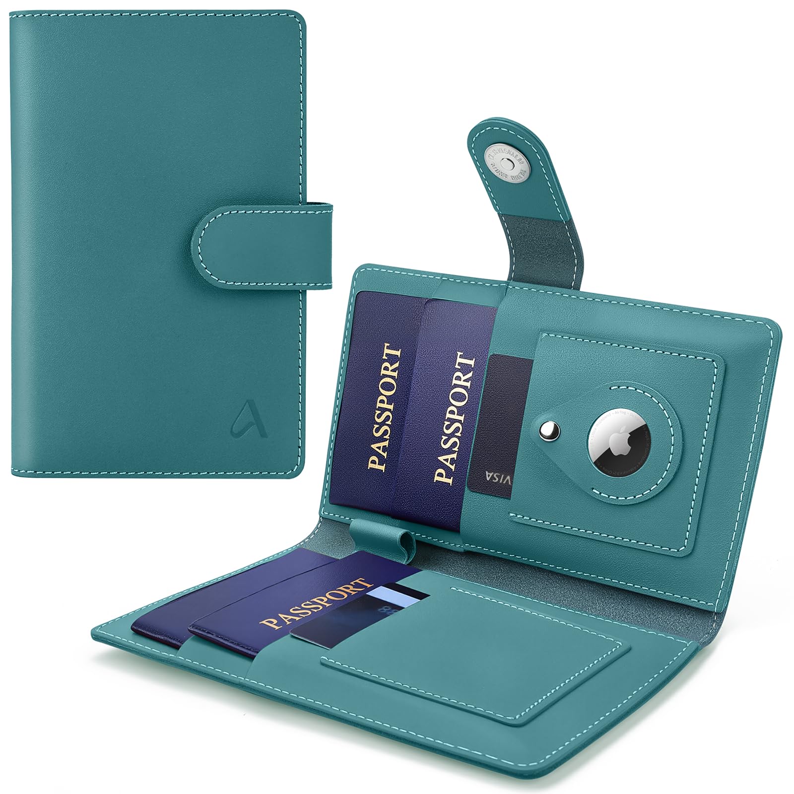 RFID Leather Family Passport Holder with AirTag Slot & Travel Wallet