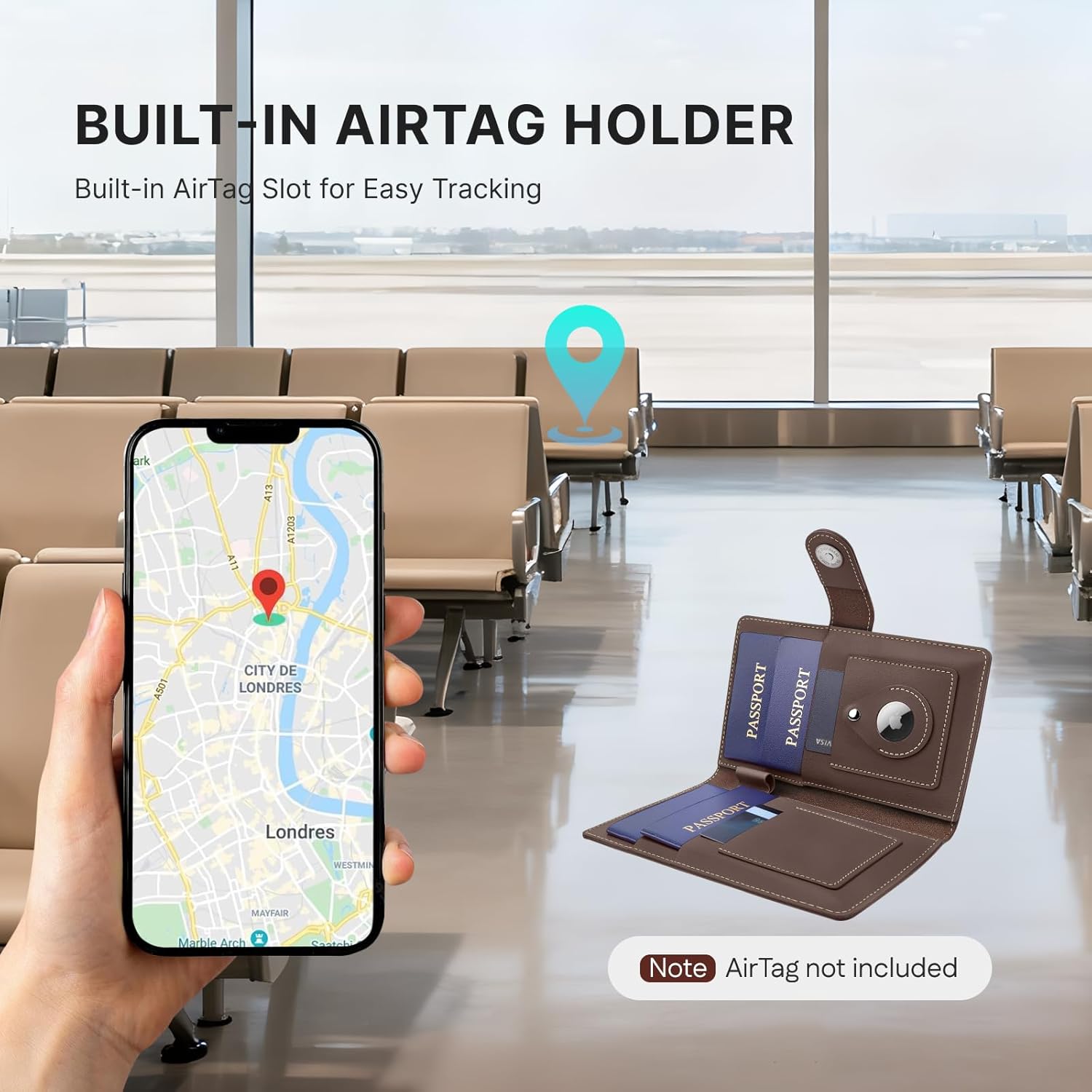 RFID Leather Family Passport Holder with AirTag Slot & Travel Wallet