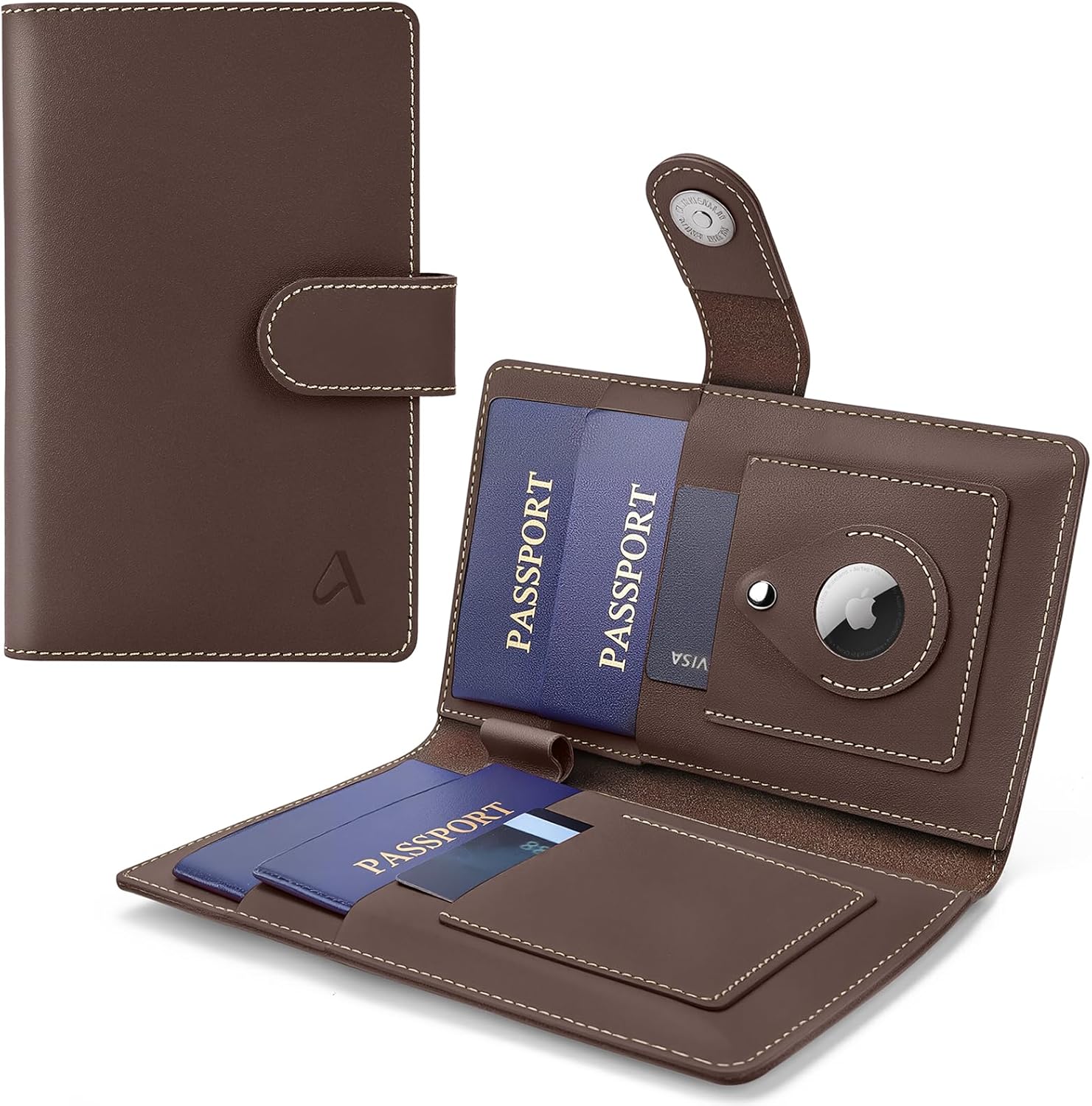 RFID Leather Family Passport Holder with AirTag Slot & Travel Wallet