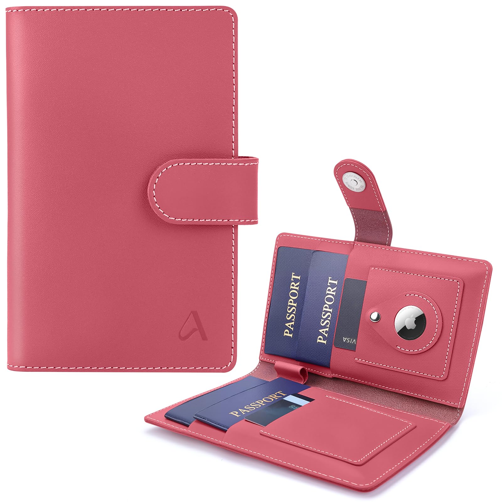 RFID Leather Family Passport Holder with AirTag Slot & Travel Wallet