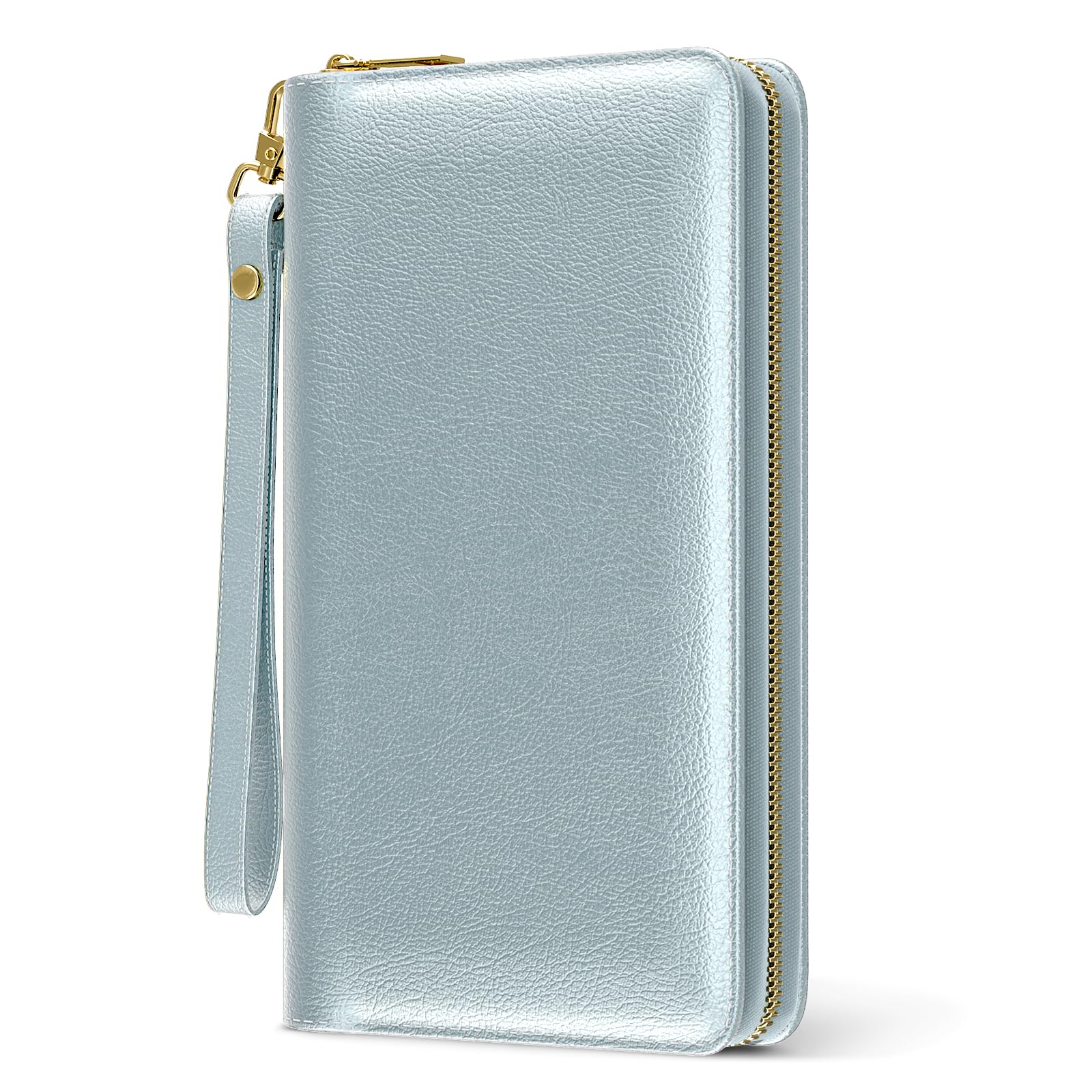 RFID Leather Wristlet Wallet for Women with Phone Holder & Zipper
