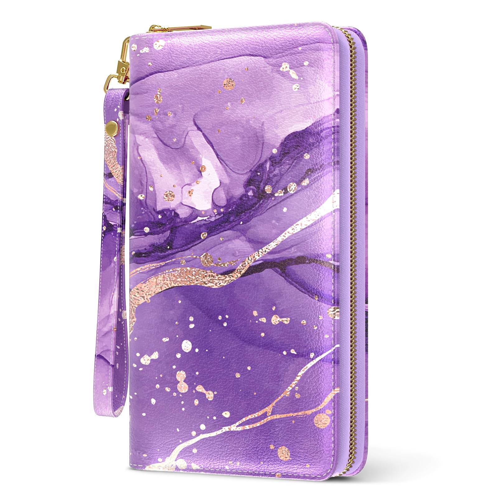 RFID Leather Wristlet Wallet for Women with Phone Holder & Zipper
