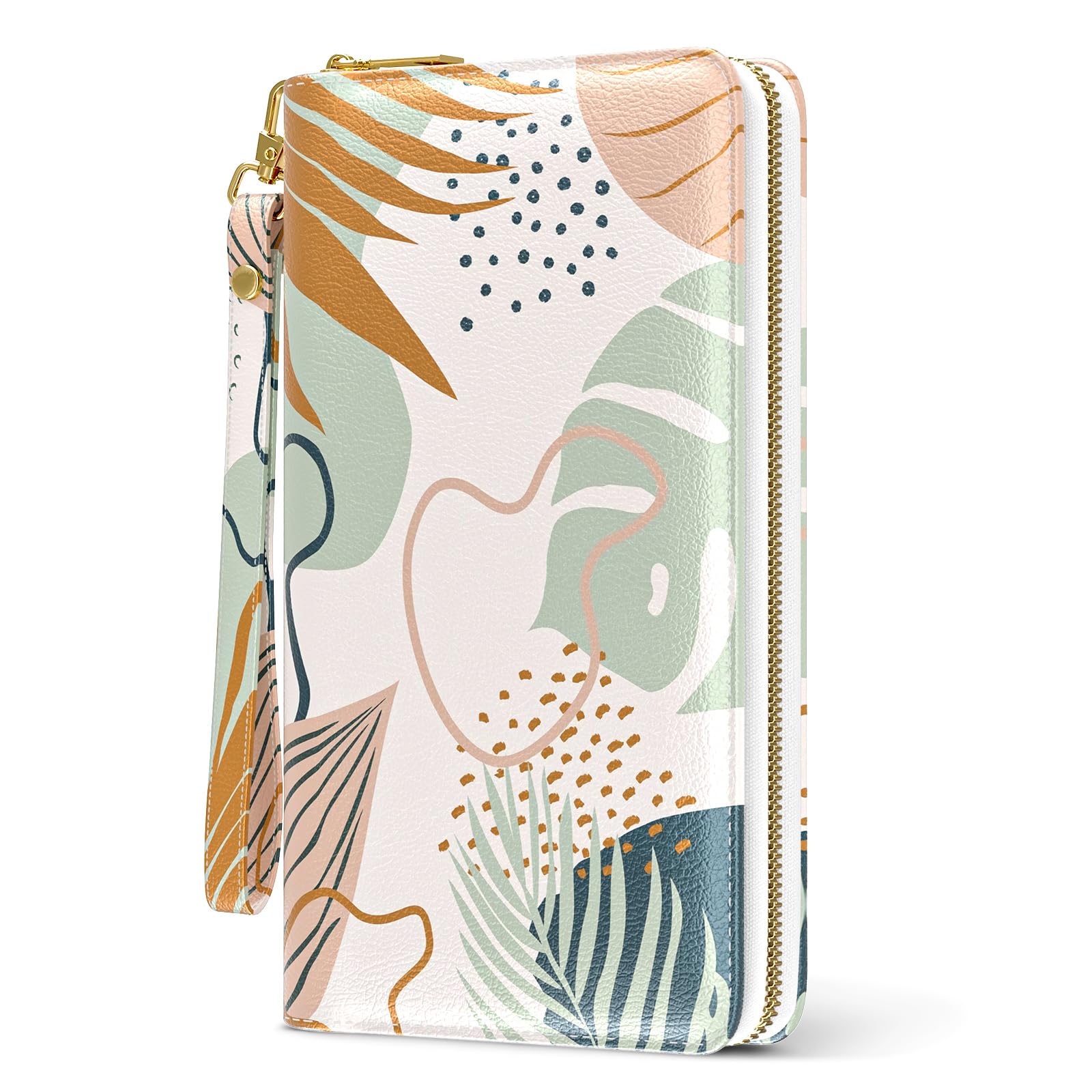 RFID Leather Wristlet Wallet for Women with Phone Holder & Zipper