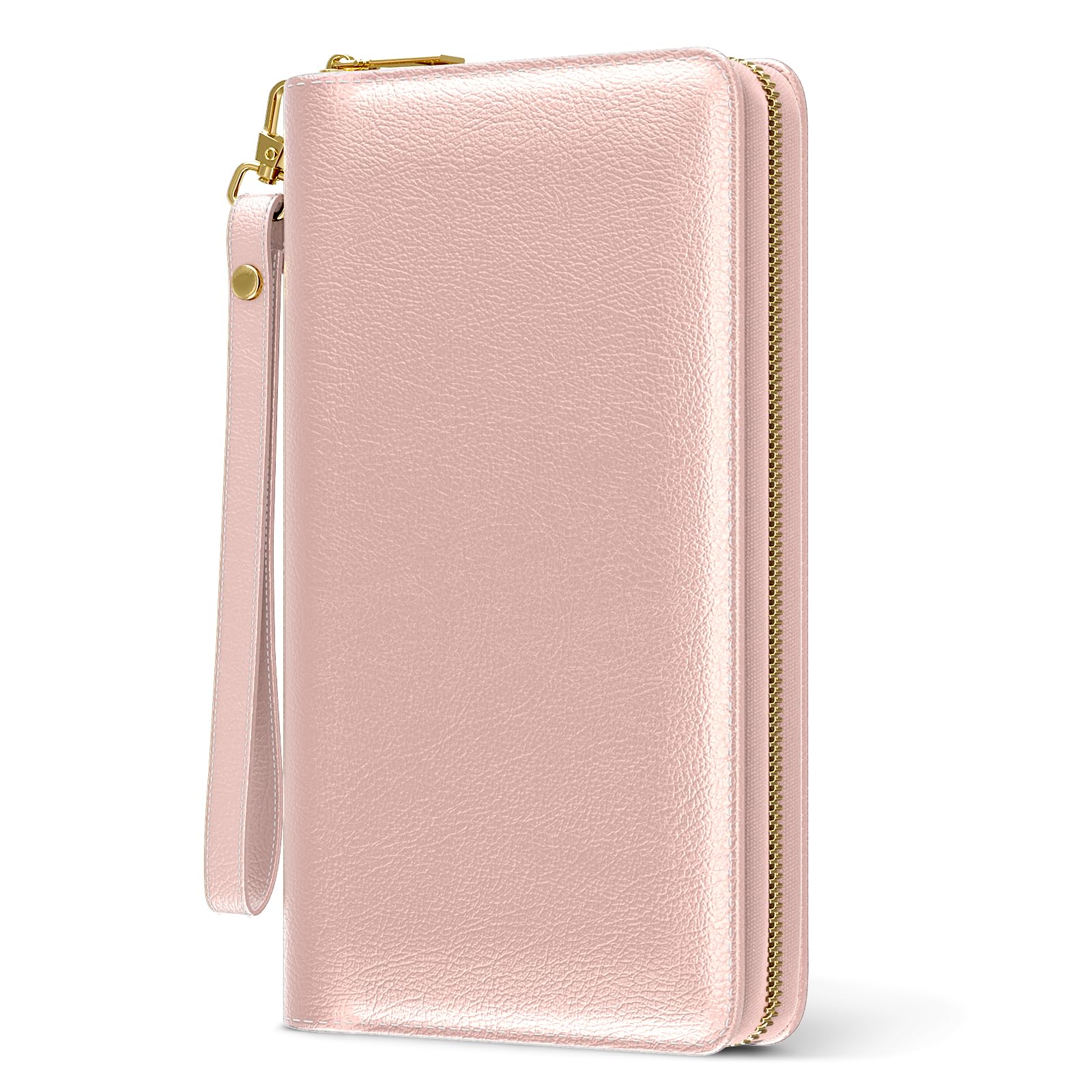 RFID Leather Wristlet Wallet for Women with Phone Holder & Zipper