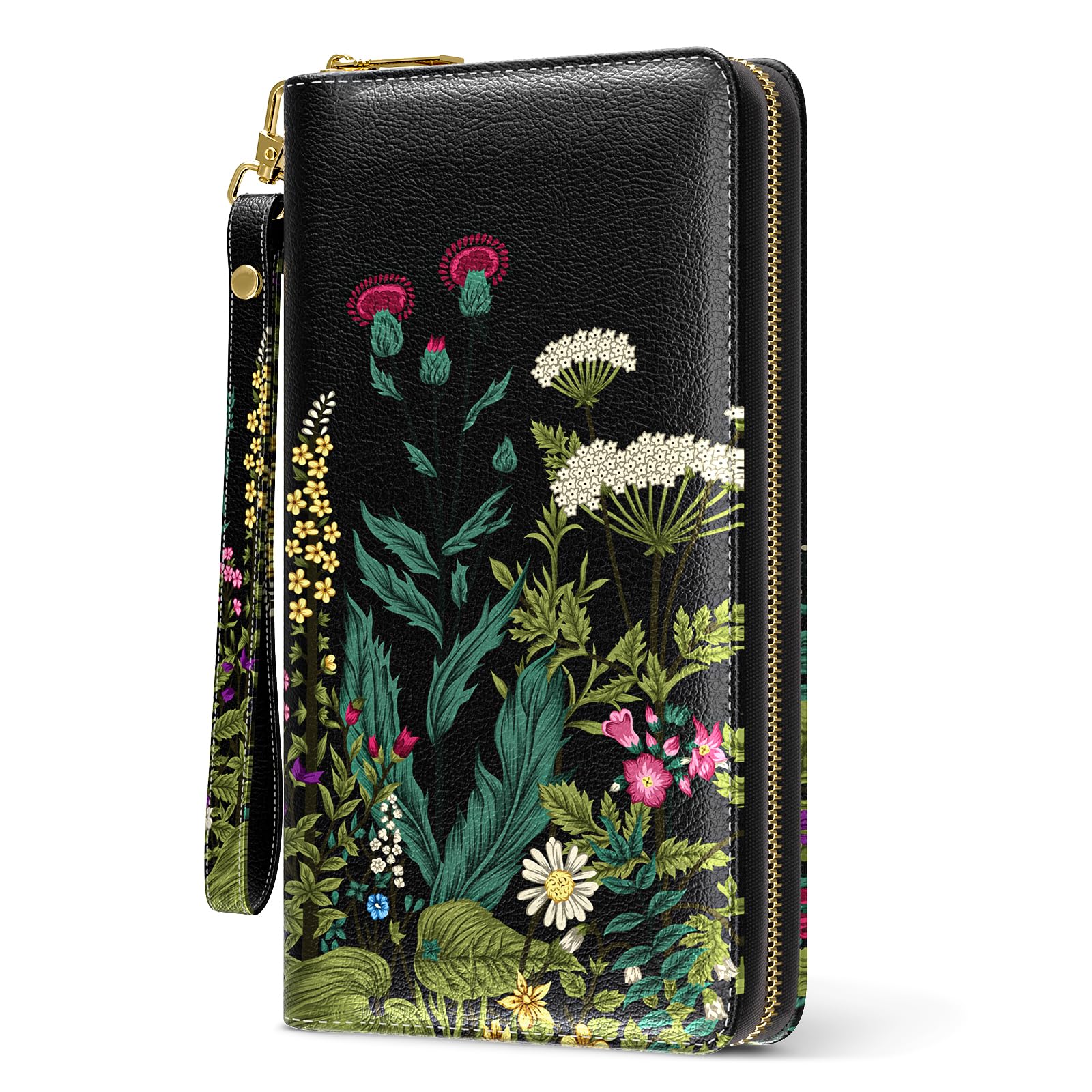 RFID Leather Wristlet Wallet for Women with Phone Holder & Zipper