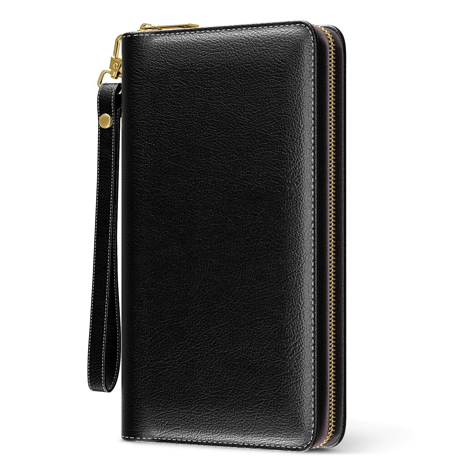RFID Leather Wristlet Wallet for Women with Phone Holder & Zipper