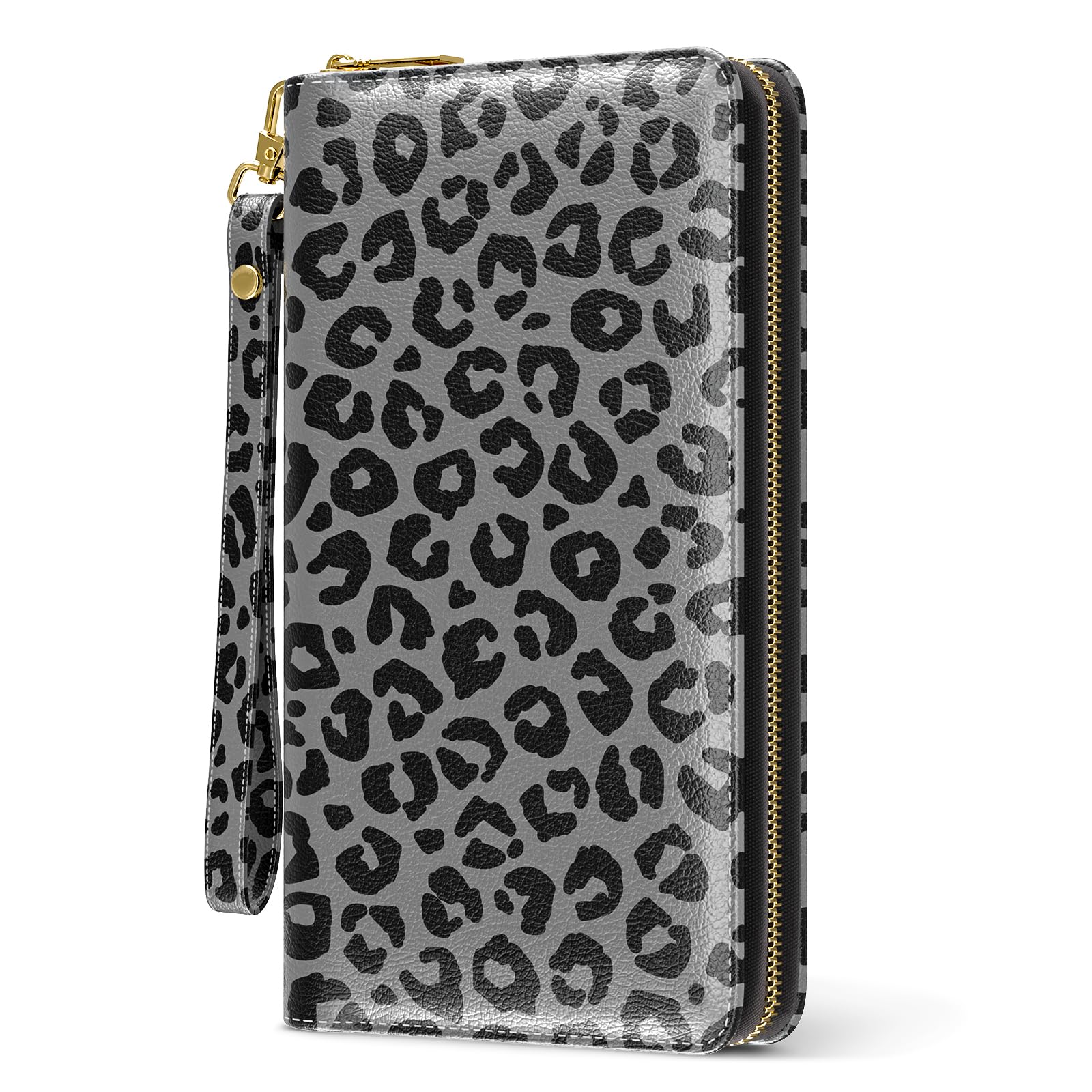 RFID Leather Wristlet Wallet for Women with Phone Holder & Zipper