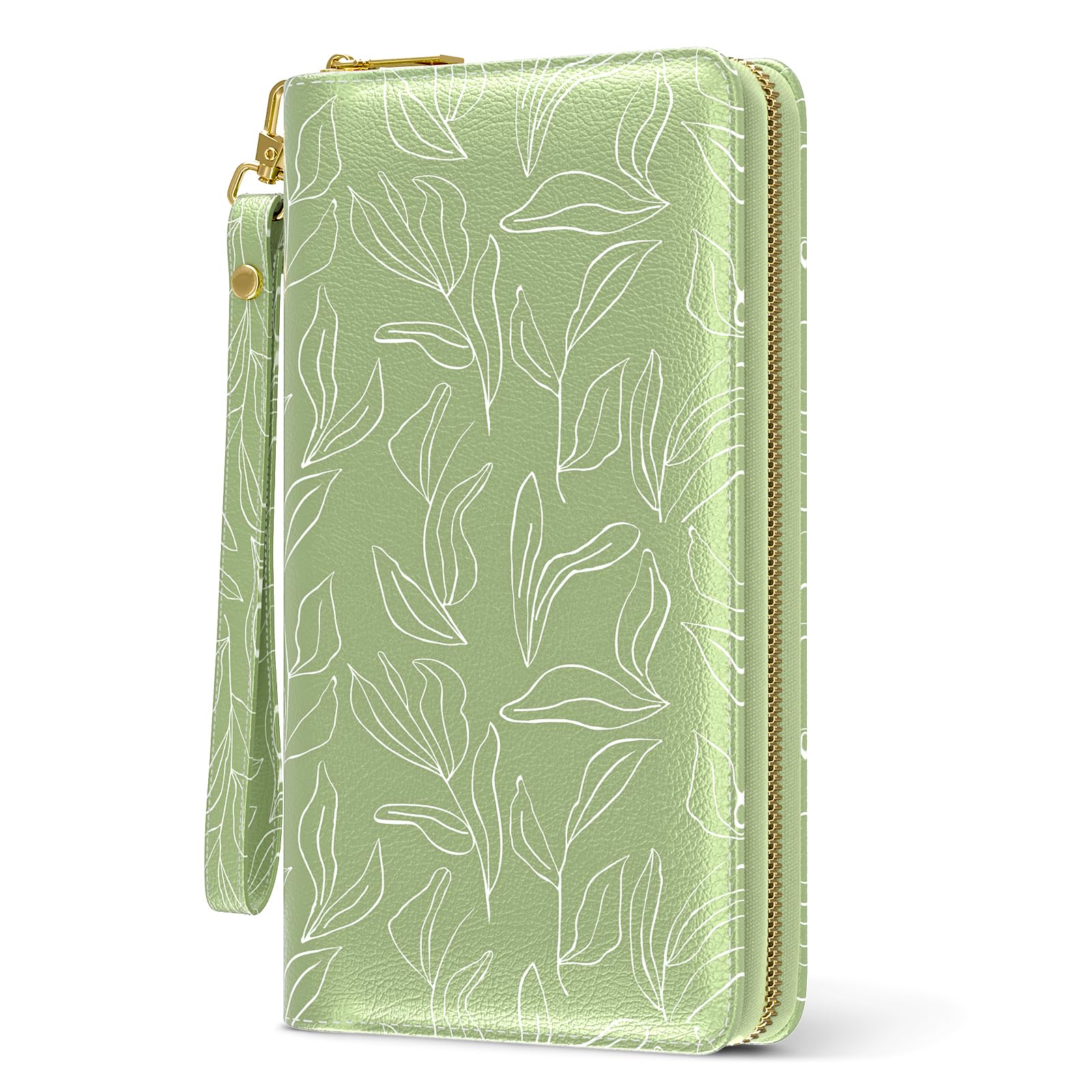 RFID Leather Wristlet Wallet for Women with Phone Holder & Zipper