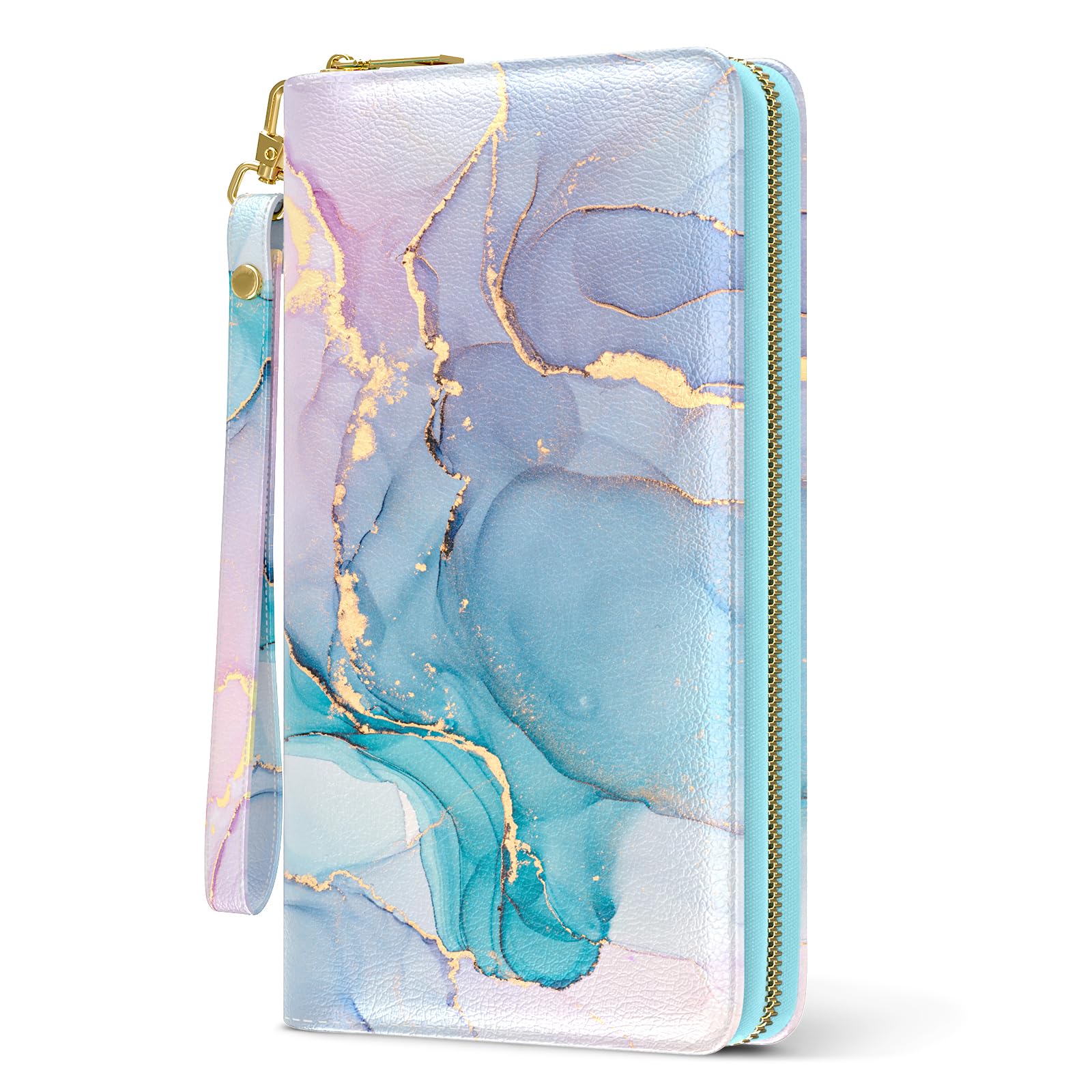 RFID Leather Wristlet Wallet for Women with Phone Holder & Zipper