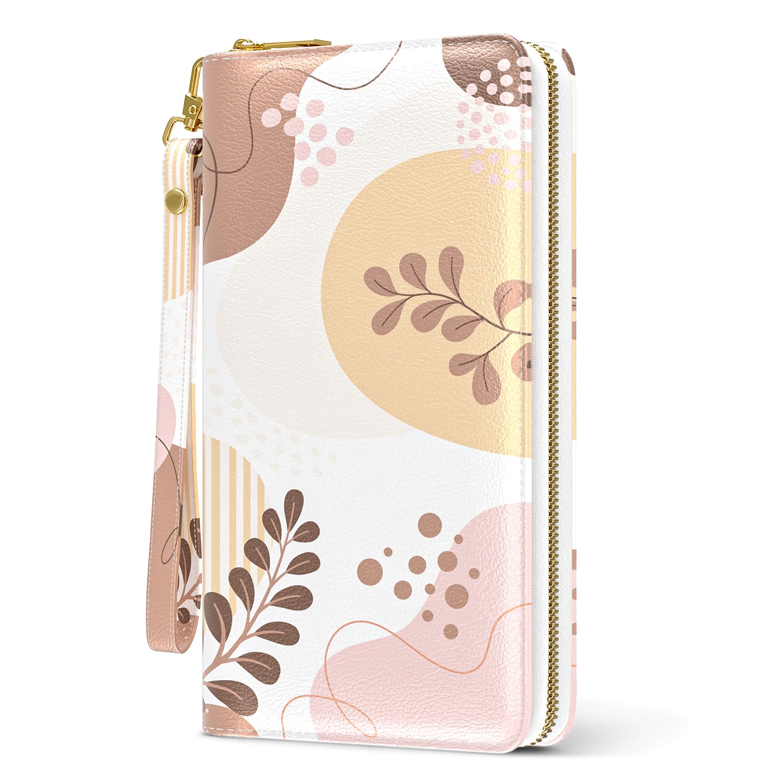 RFID Leather Wristlet Wallet for Women with Phone Holder & Zipper