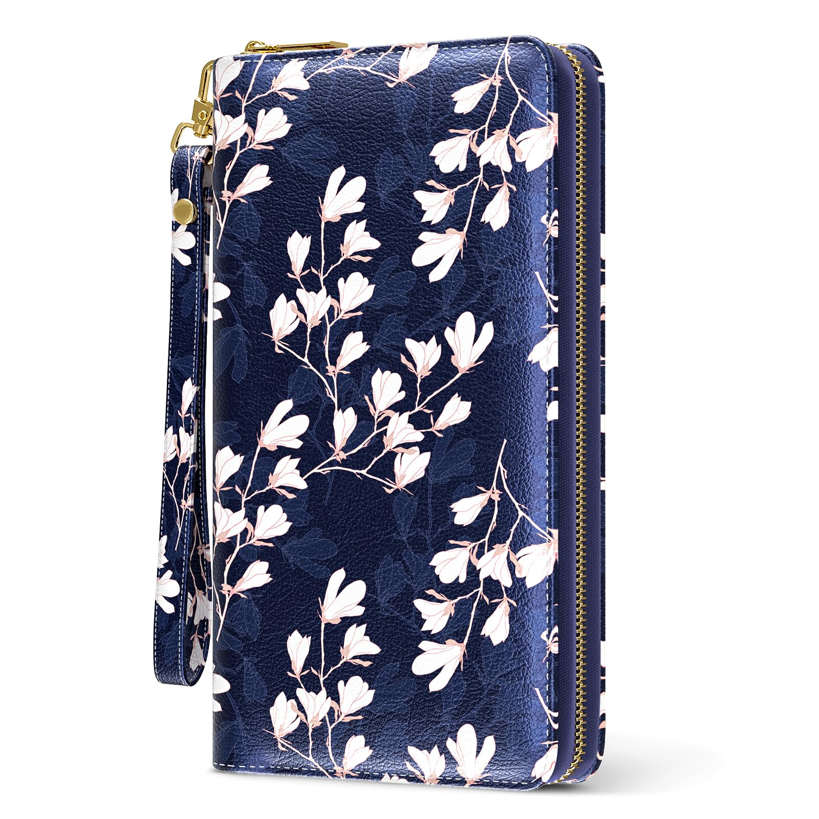 RFID Leather Wristlet Wallet for Women with Phone Holder & Zipper