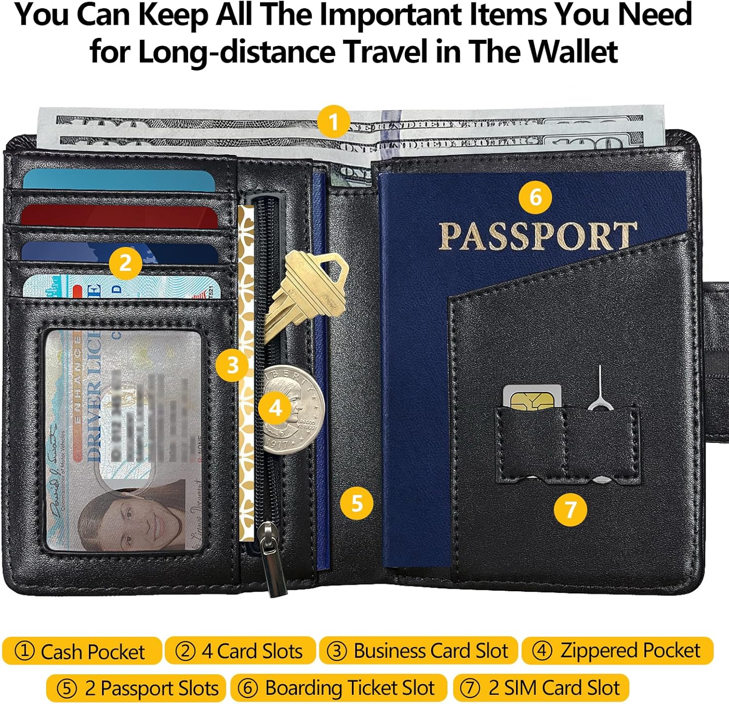 Passport Holder Cover Wallet with AirTag Slot - RFID Blocking Travel Wallet Organizer for Men, Premium PU Leather Case with SIM Card Slots, Pen Loop & Zipper Pocket for International Travel Essentials
