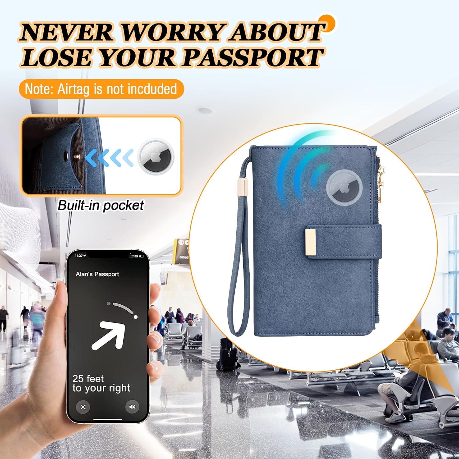 RFID Passport Holder with AirTag Slot – Leather Travel Wallet - Abbycart