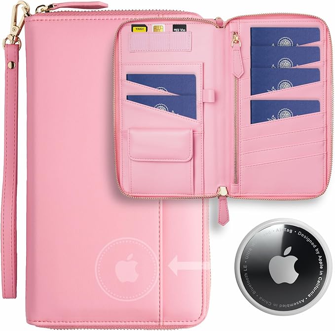 RFID Passport Wallet with AirTag Holder, Family Travel Organizer