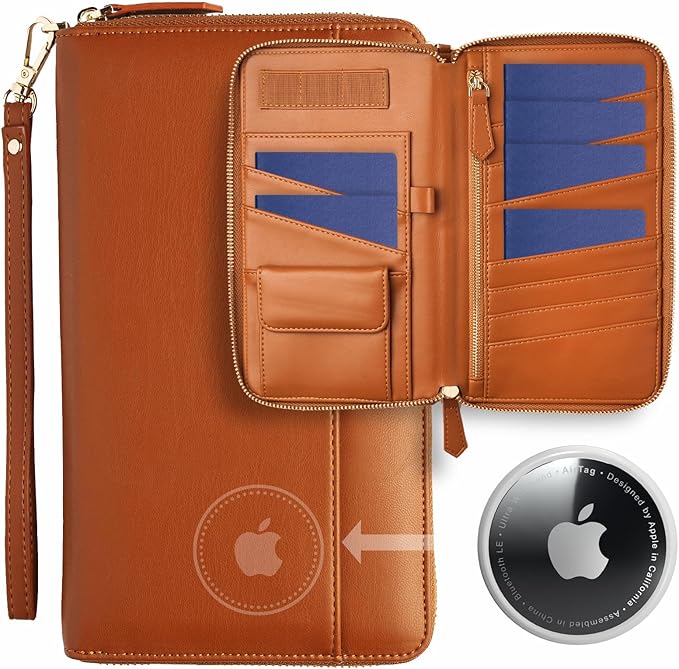 RFID Passport Wallet with AirTag Holder, Family Travel Organizer