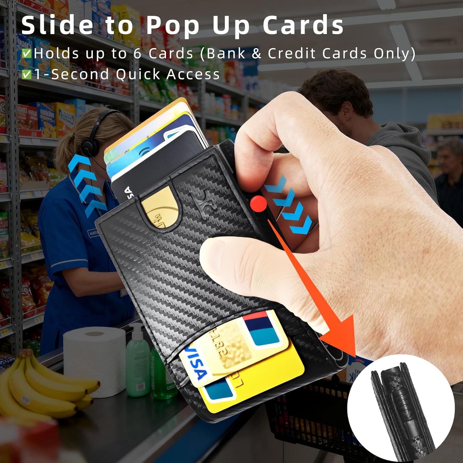 Wallet for Men, RFID Blocking Smart Pop Up Card Wallet,Minimalist Bifold Mens Wallet Hold 10 Cards & Cash, Slim Compact Front Pocket Desgin With ID Window,Metal Aluminum Credit Card Holder