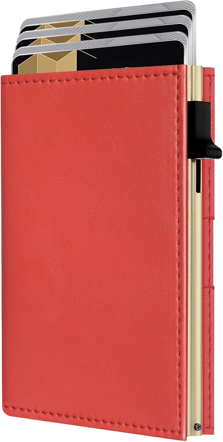 RFID Wallet for Men Slim Pop-Up Trifold Front Pocket Leather Wallet