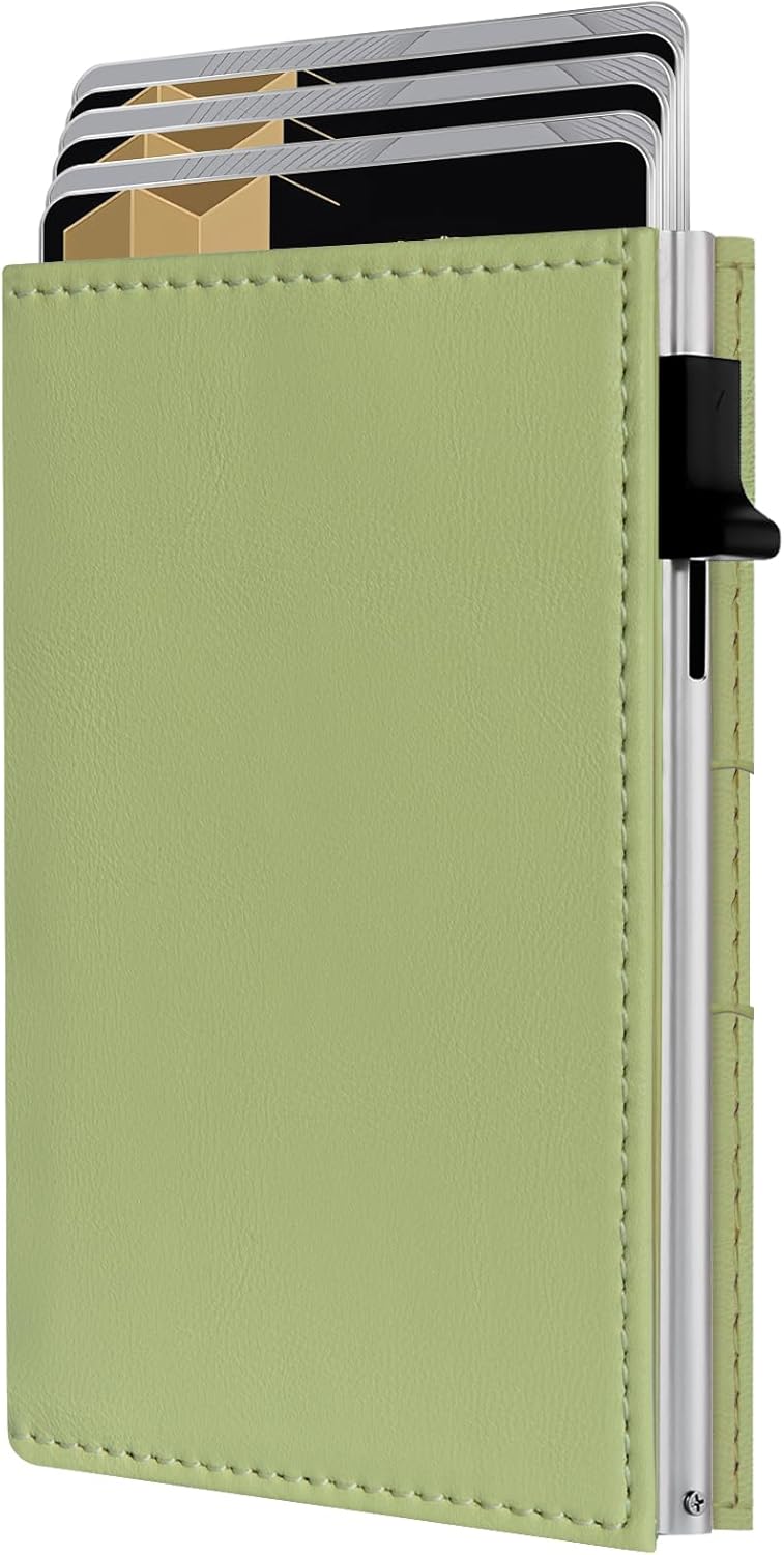 RFID Wallet for Men Slim Pop-Up Trifold Front Pocket Leather Wallet