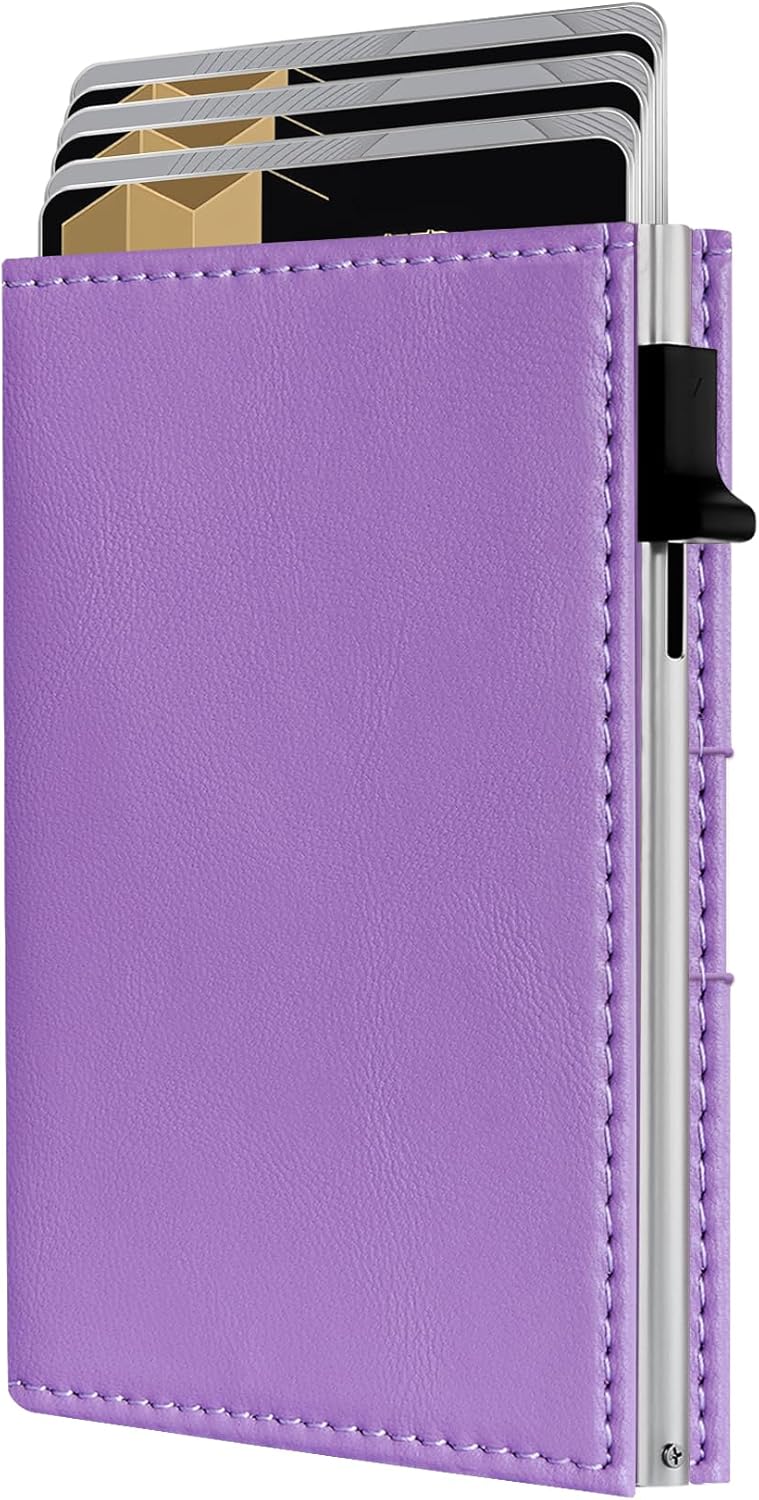 RFID Wallet for Men Slim Pop-Up Trifold Front Pocket Leather Wallet