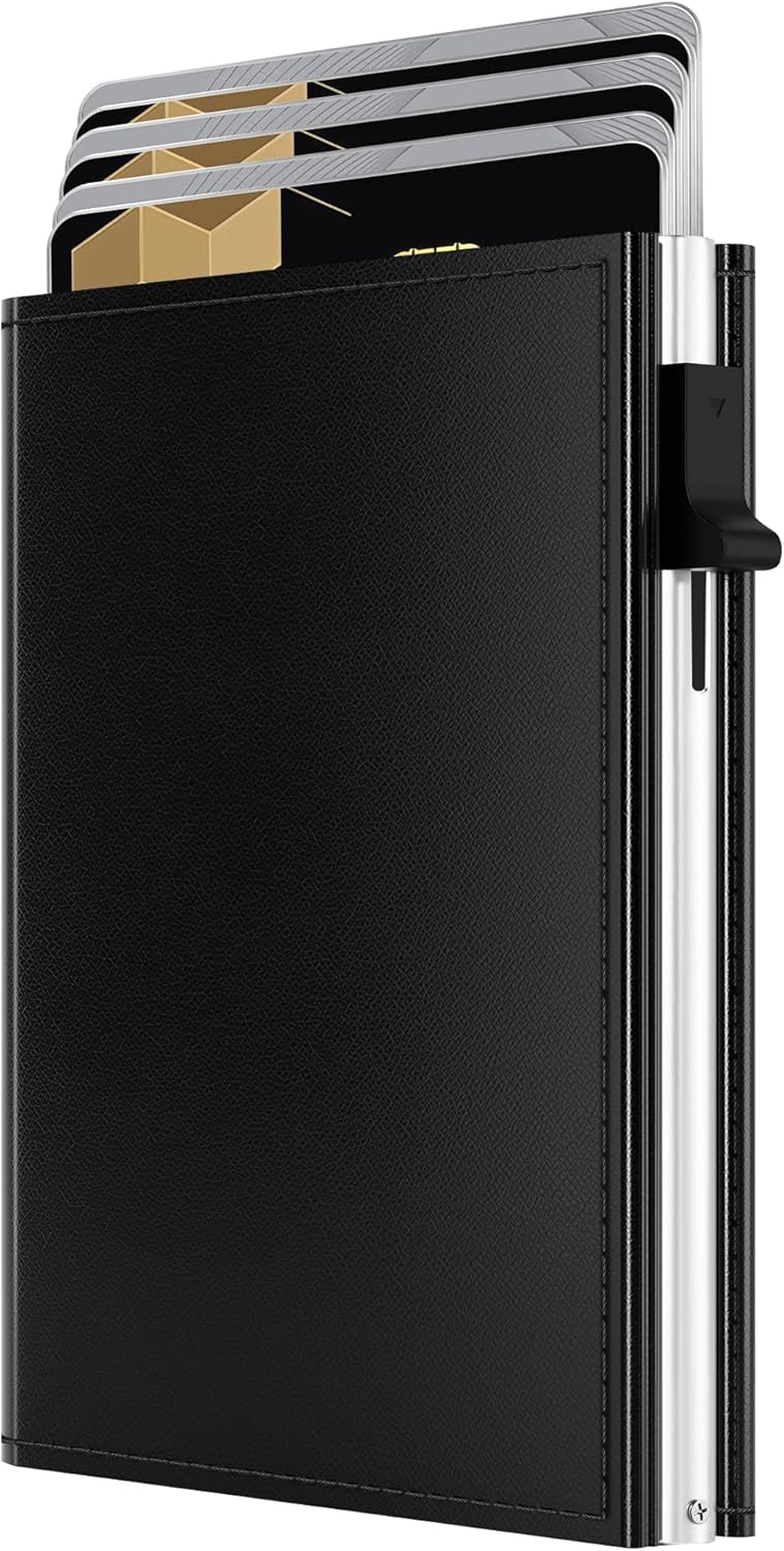 RFID Wallet for Men Slim Pop-Up Trifold Front Pocket Leather Wallet