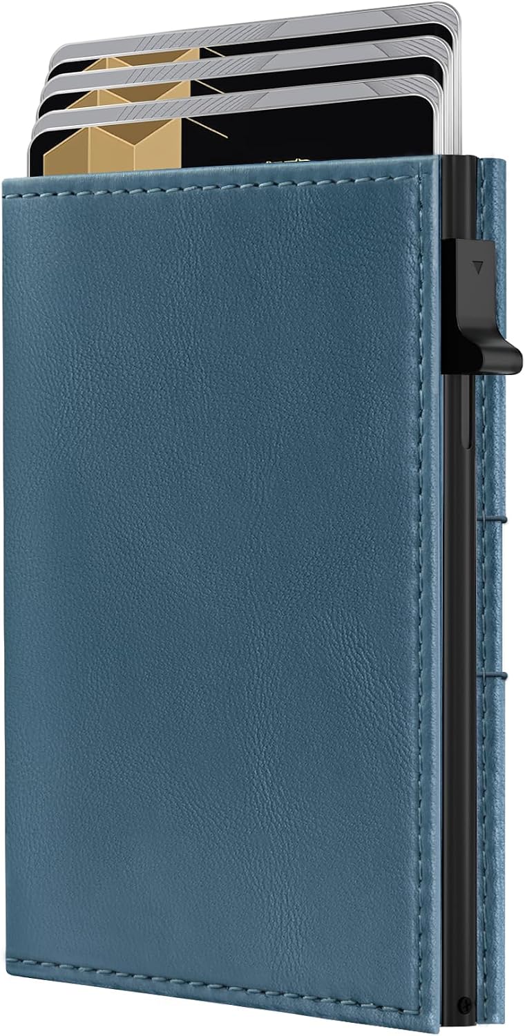 RFID Wallet for Men Slim Pop-Up Trifold Front Pocket Leather Wallet