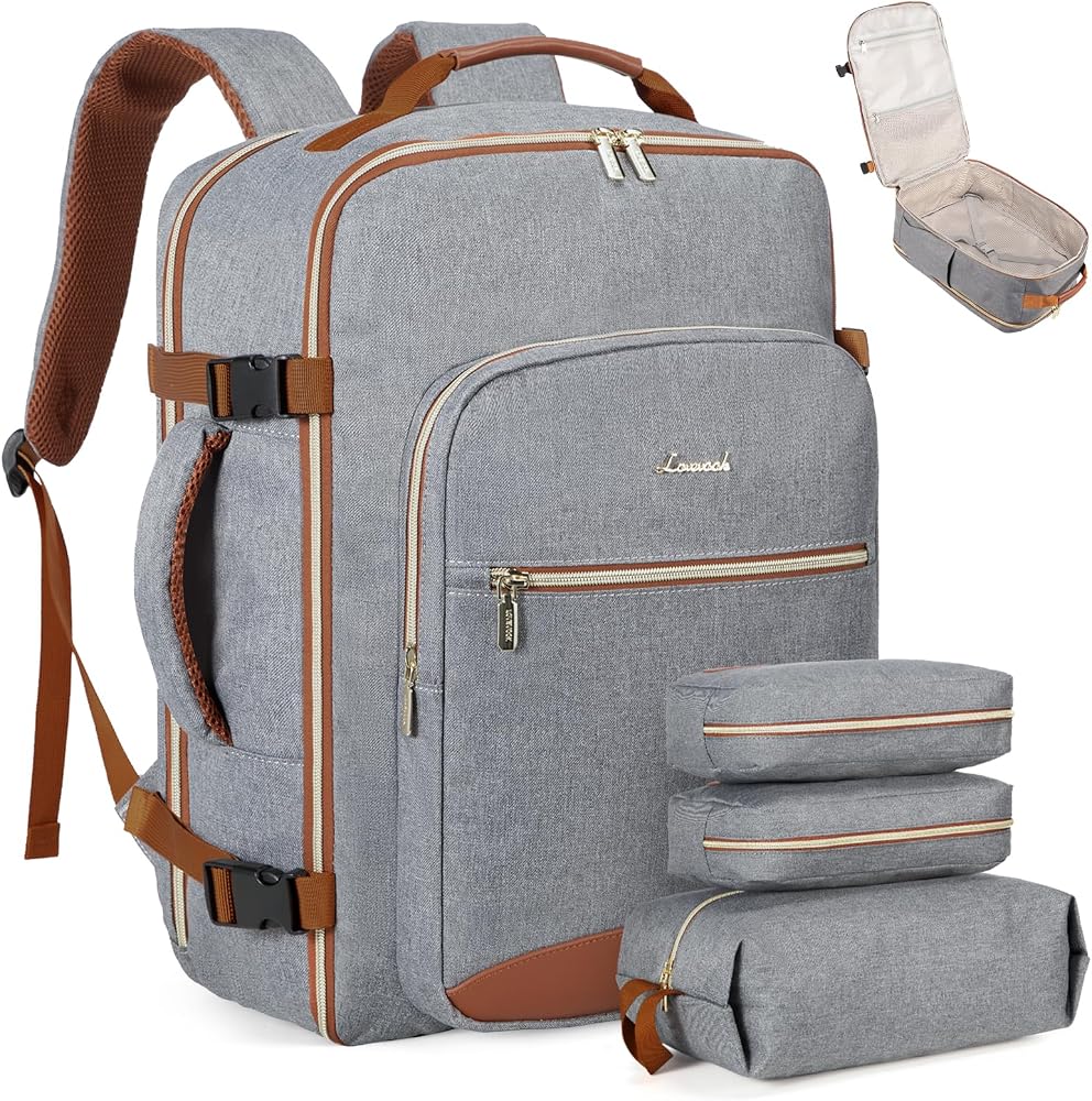 50L Travel Backpack for Women & Men, Carry On with 3 Packing Cubes
