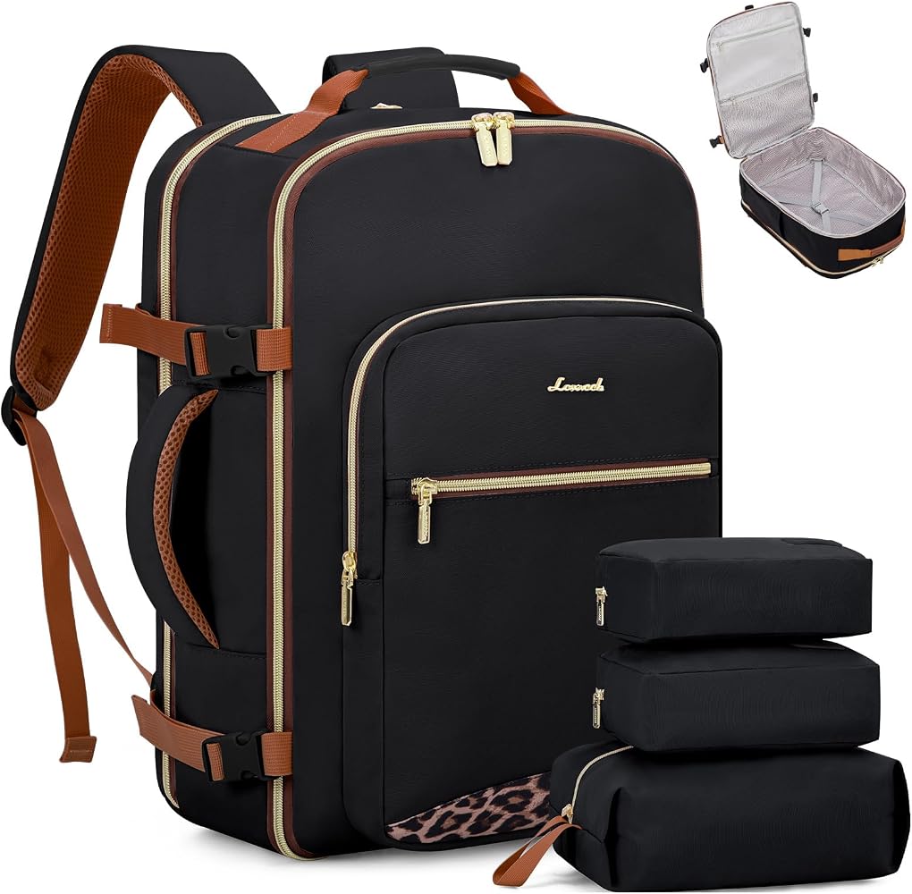50L Travel Backpack for Women & Men, Carry On with 3 Packing Cubes