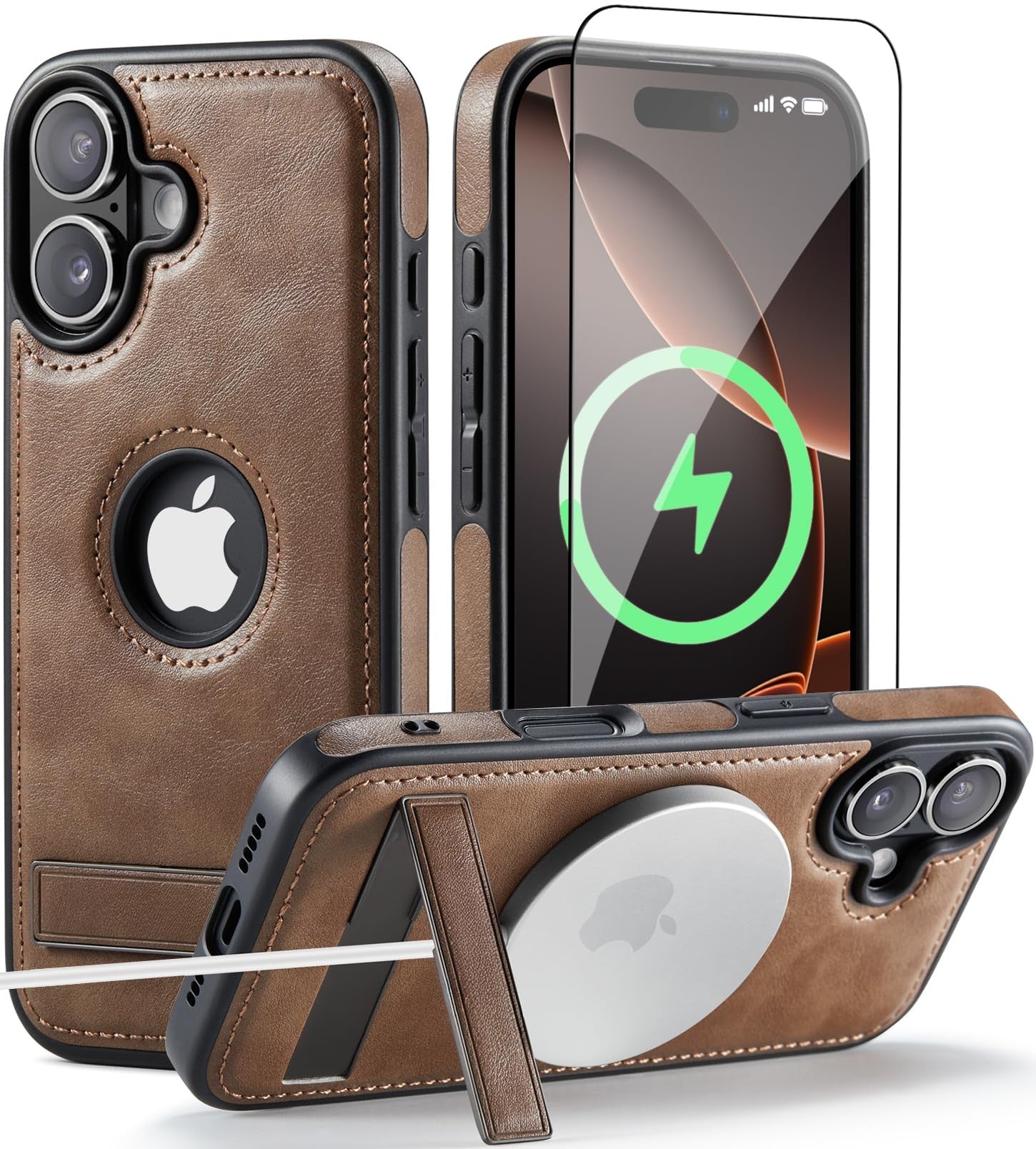 iPhone MagSafe Case with Kickstand & Tempered Glass Screen Protector